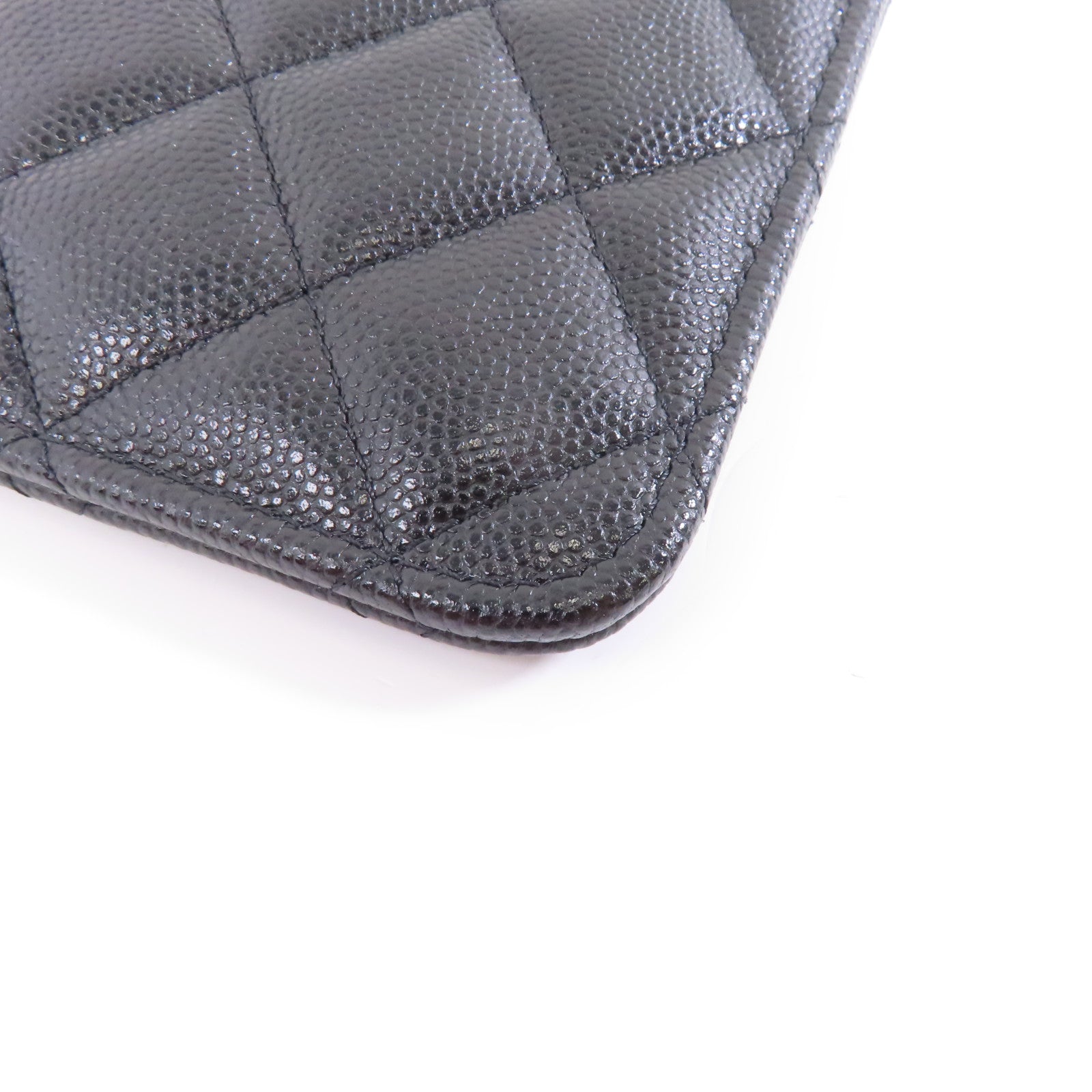 CHANEL 菱格Caviar皮革Pouch Wallet銀扣手拿包黑色