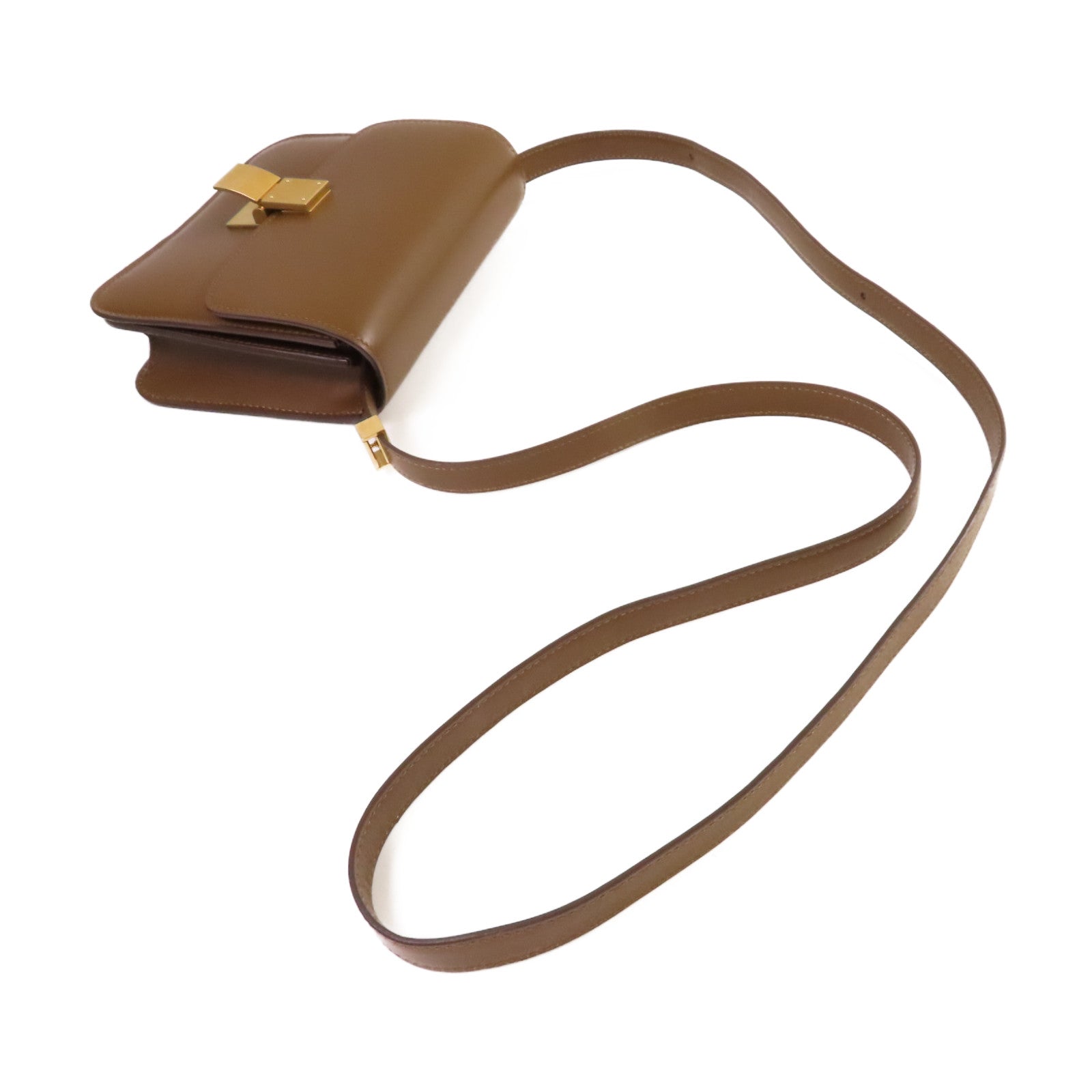 CELINE 牛皮皮革Classic Box Shoulder Bag金扣肩背袋啡色