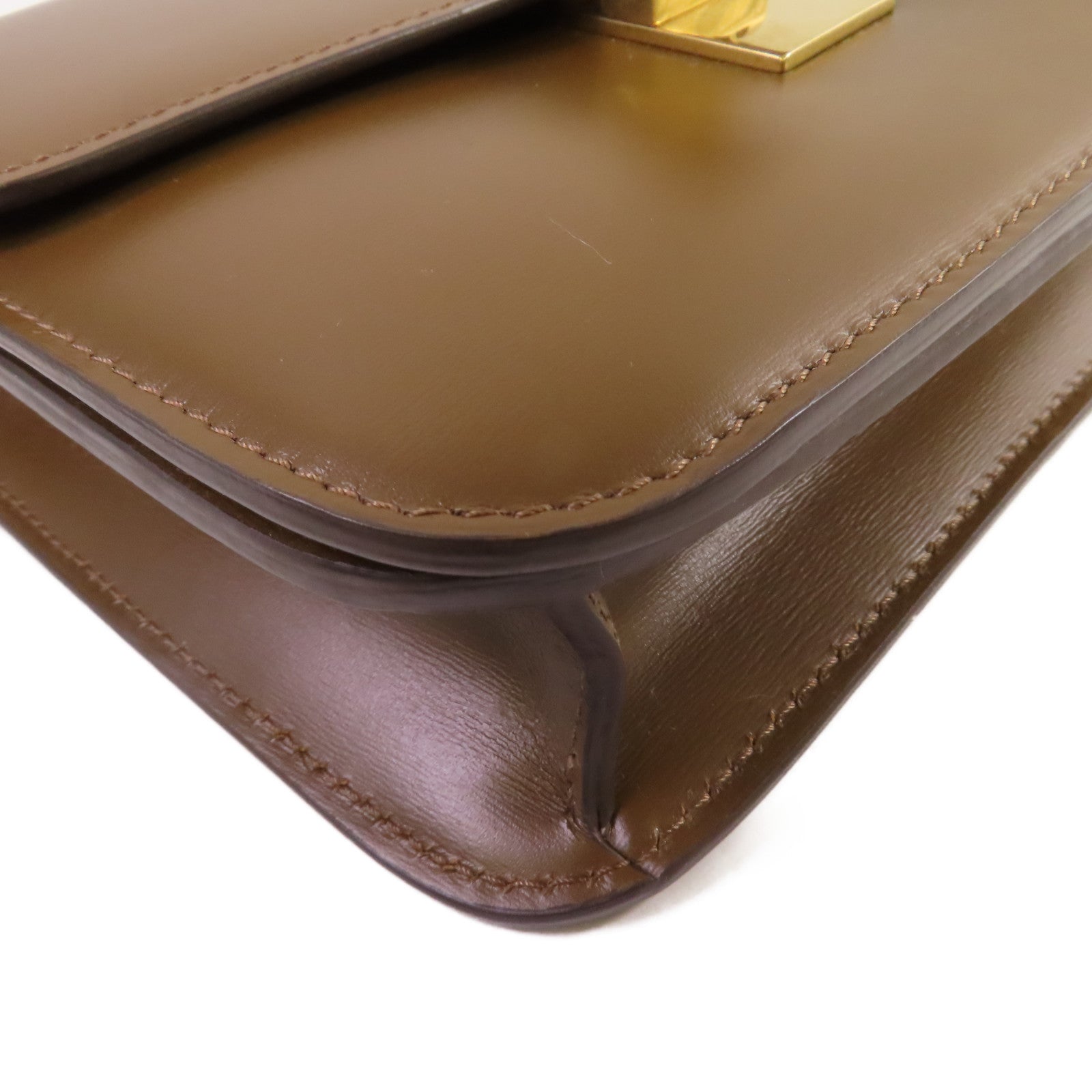 CELINE 牛皮皮革Classic Box Shoulder Bag金扣肩背袋啡色