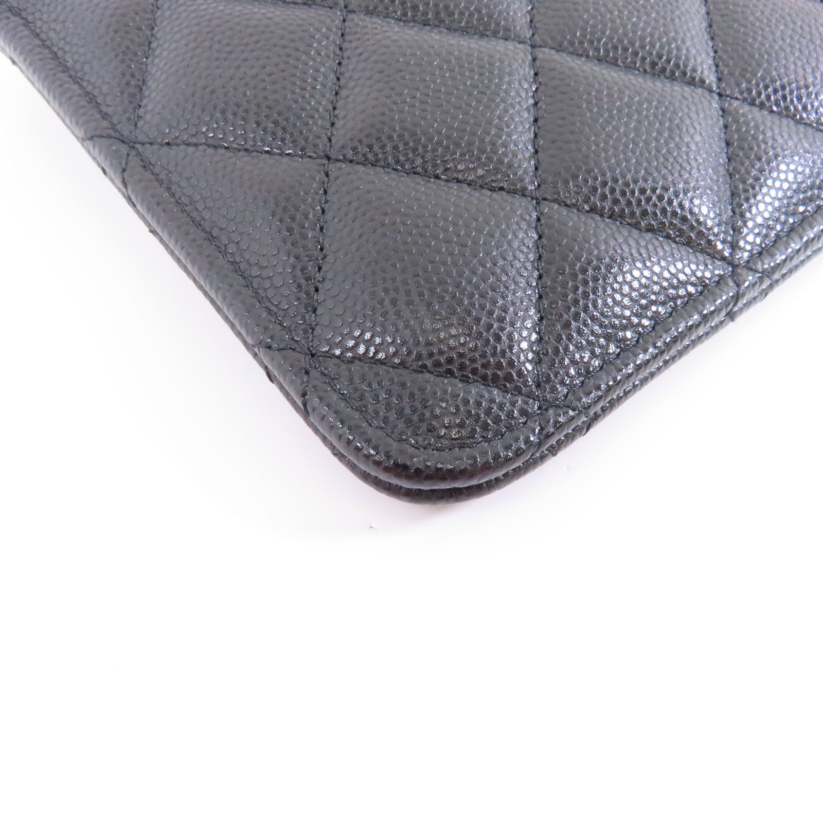 CHANEL 菱格Caviar皮革Pouch Wallet銀扣手拿包黑色