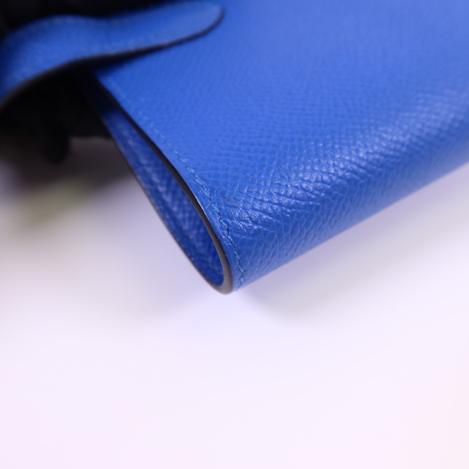 HERMES Epsom皮革Kelly Short Wallet金扣錢包Blue Zanzibar