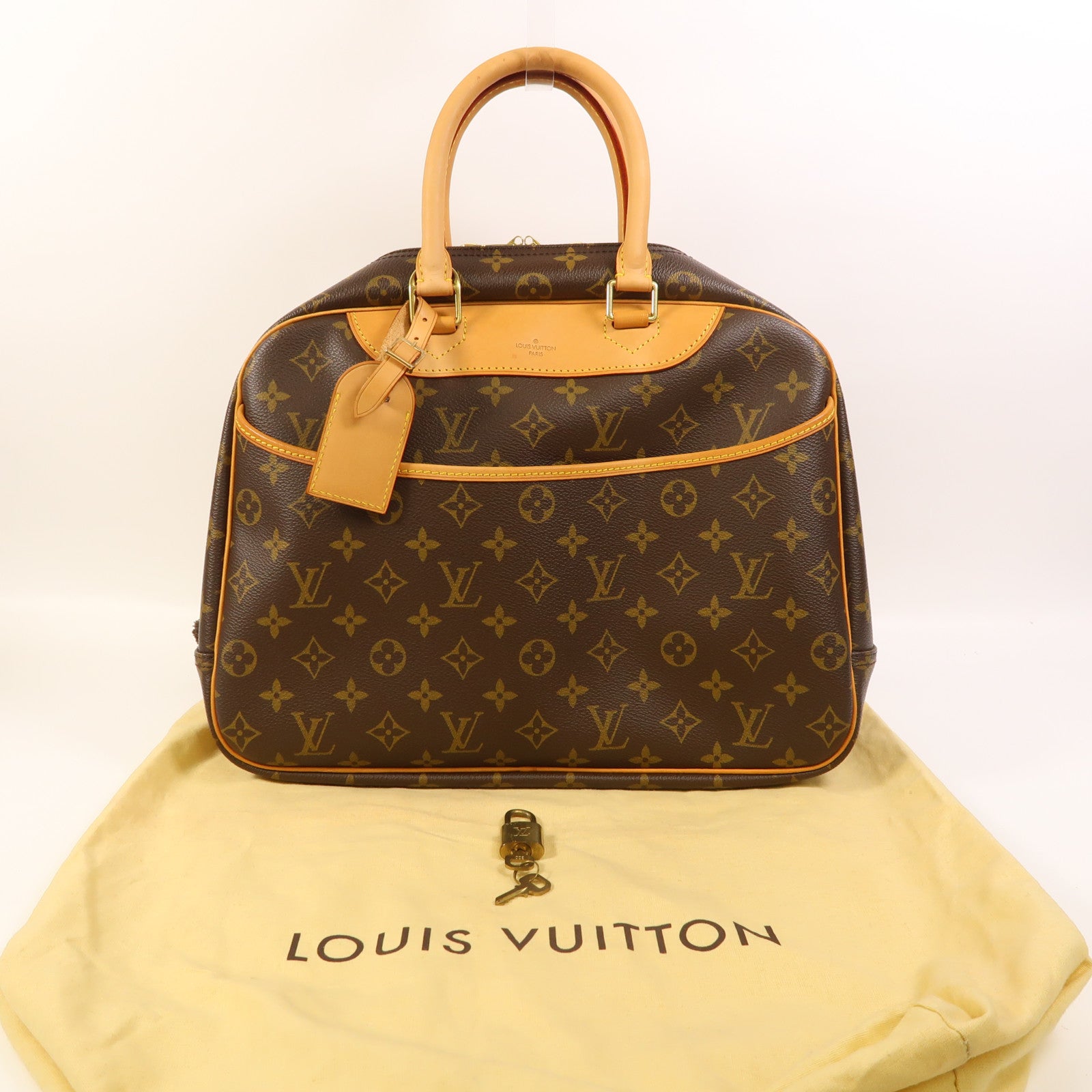 LOUIS VUITTON Monogram Deauville金扣手挽袋棕色