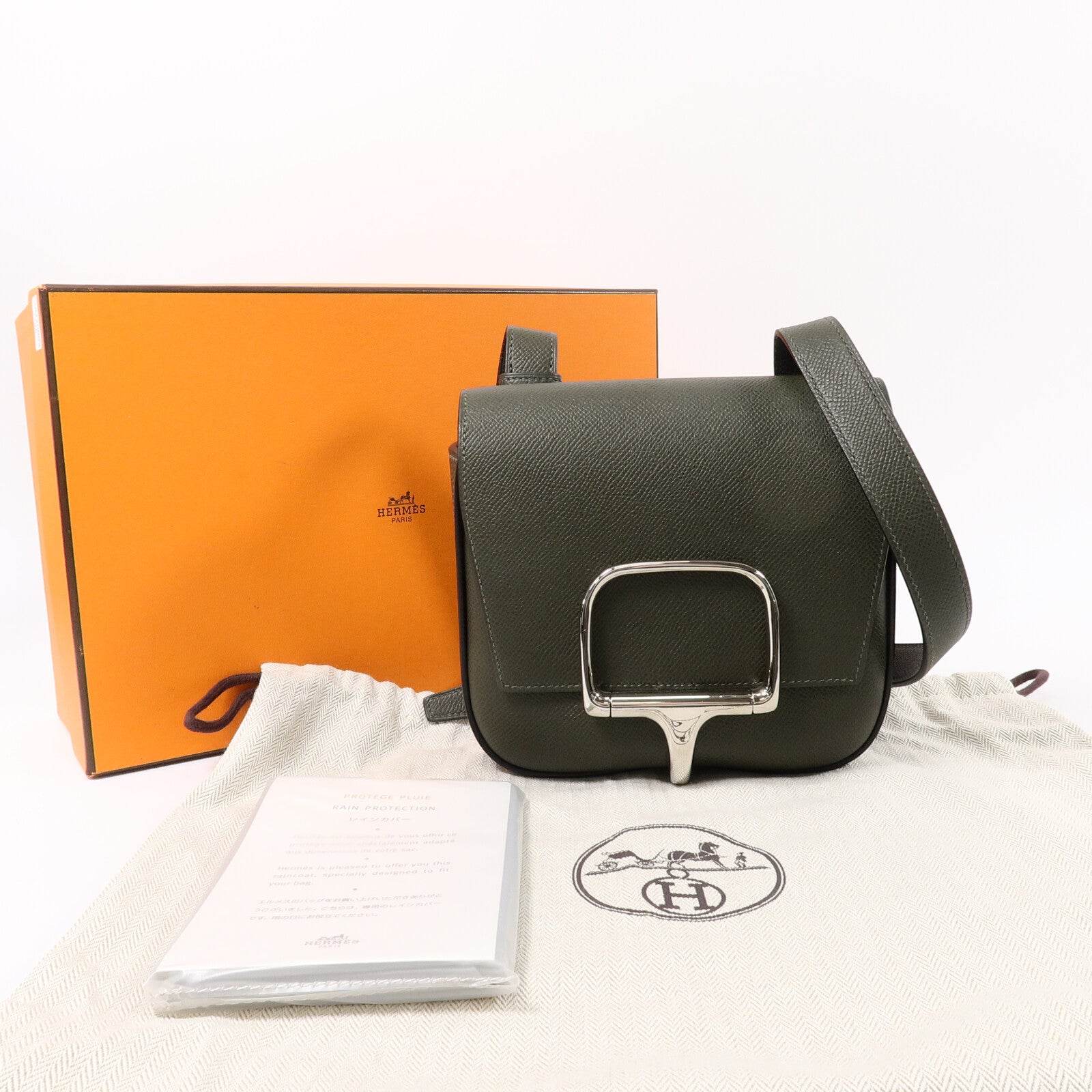 HERMES Epsom皮革Della Cavalleria Mini肩背袋Vert de Gris