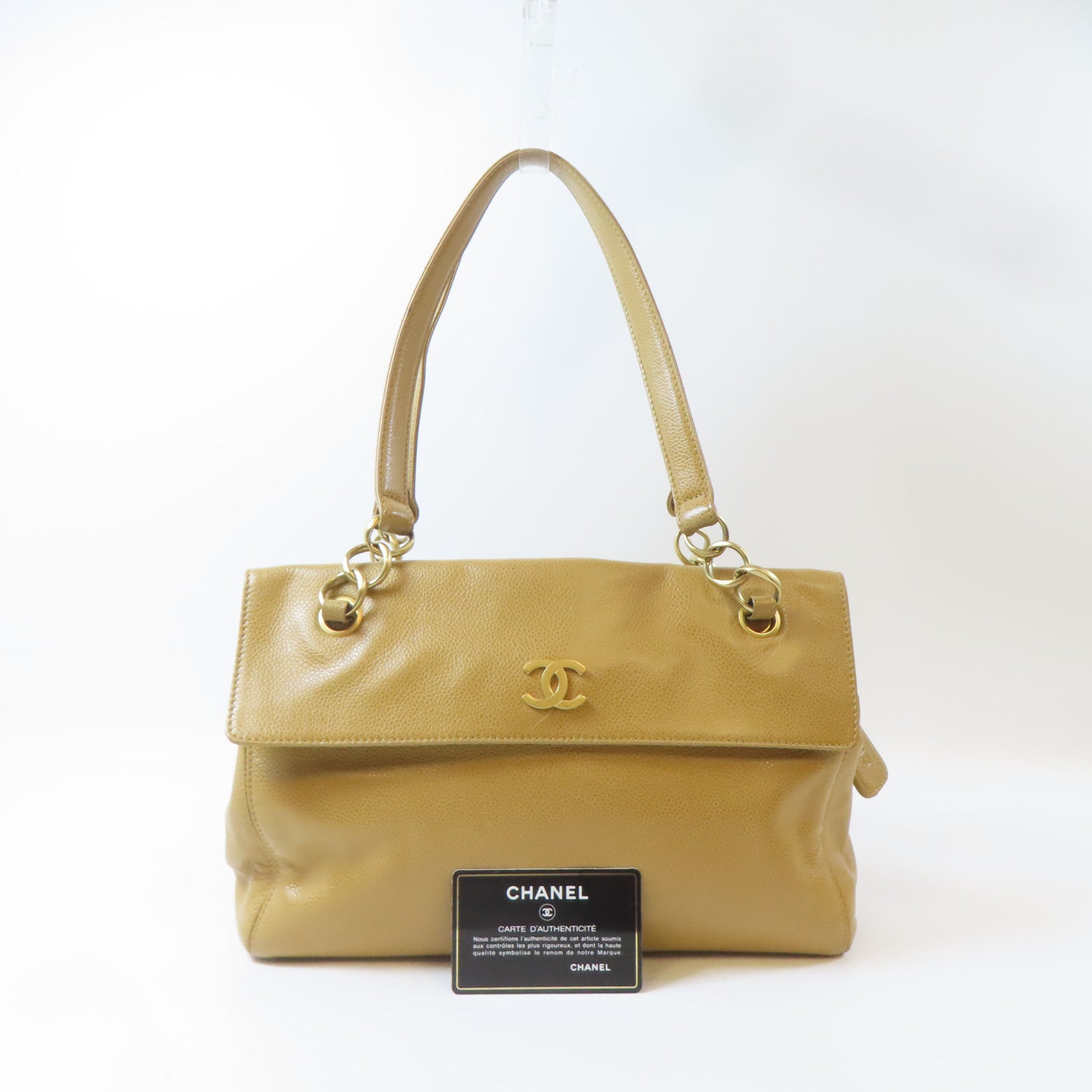 CHANEL Caviar皮革Shoulder Bag金扣肩背袋啡色