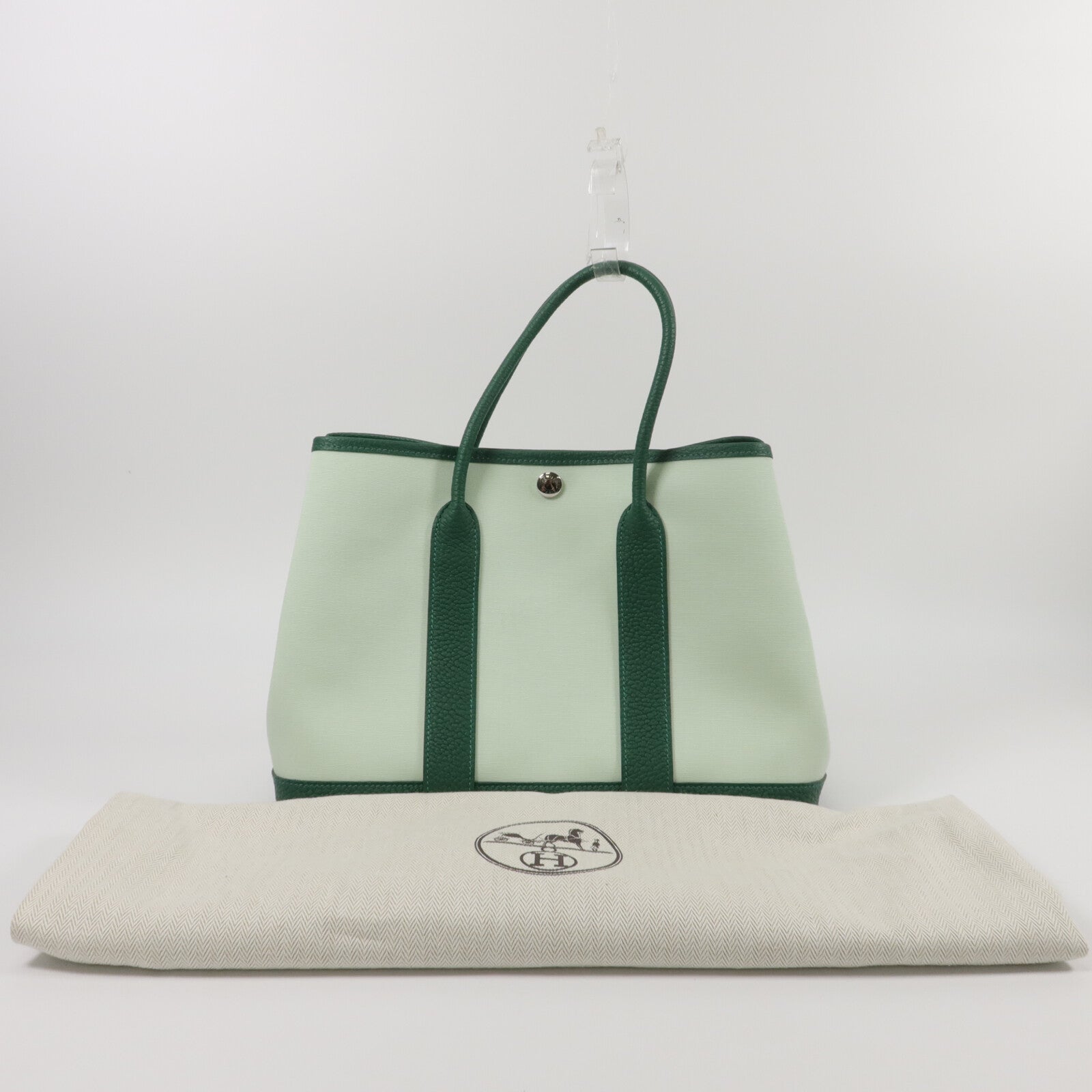 HERMES 帆布/Negonda皮革Garden Party TPM手挽袋Vert Peppermint/Moyen