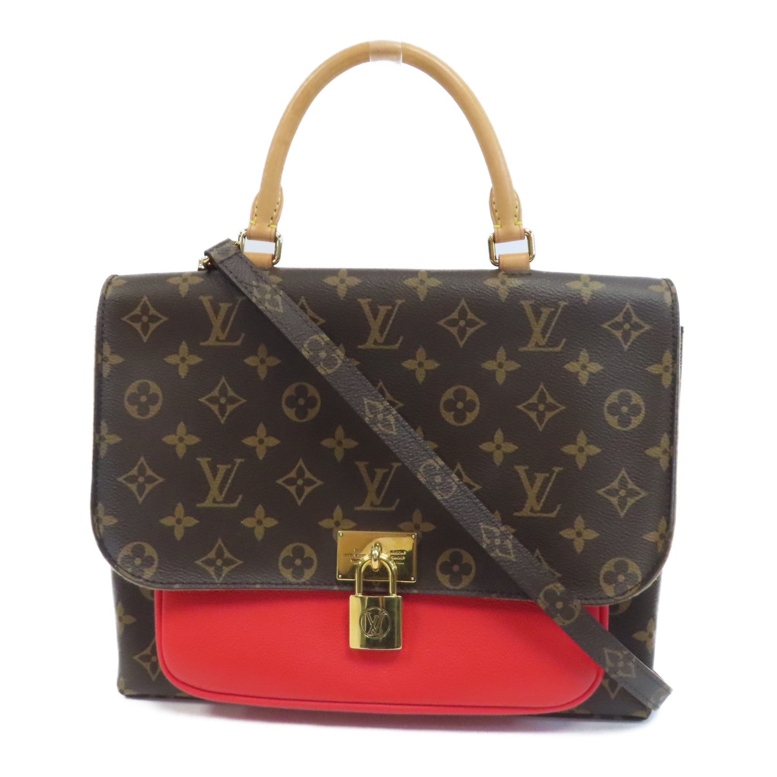 LOUIS VUITTON 【激減優惠】Monogram Marignan金扣手挽肩背兩用袋啡色/紅色