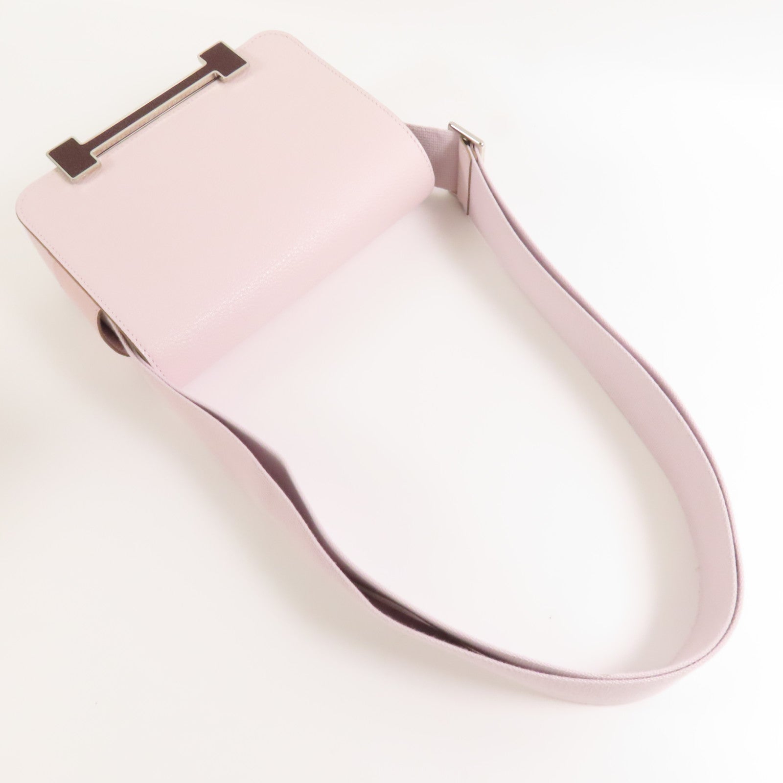 HERMES 【激減優惠】Chevre皮革Geta銀扣肩背袋Mauve Sylvestre