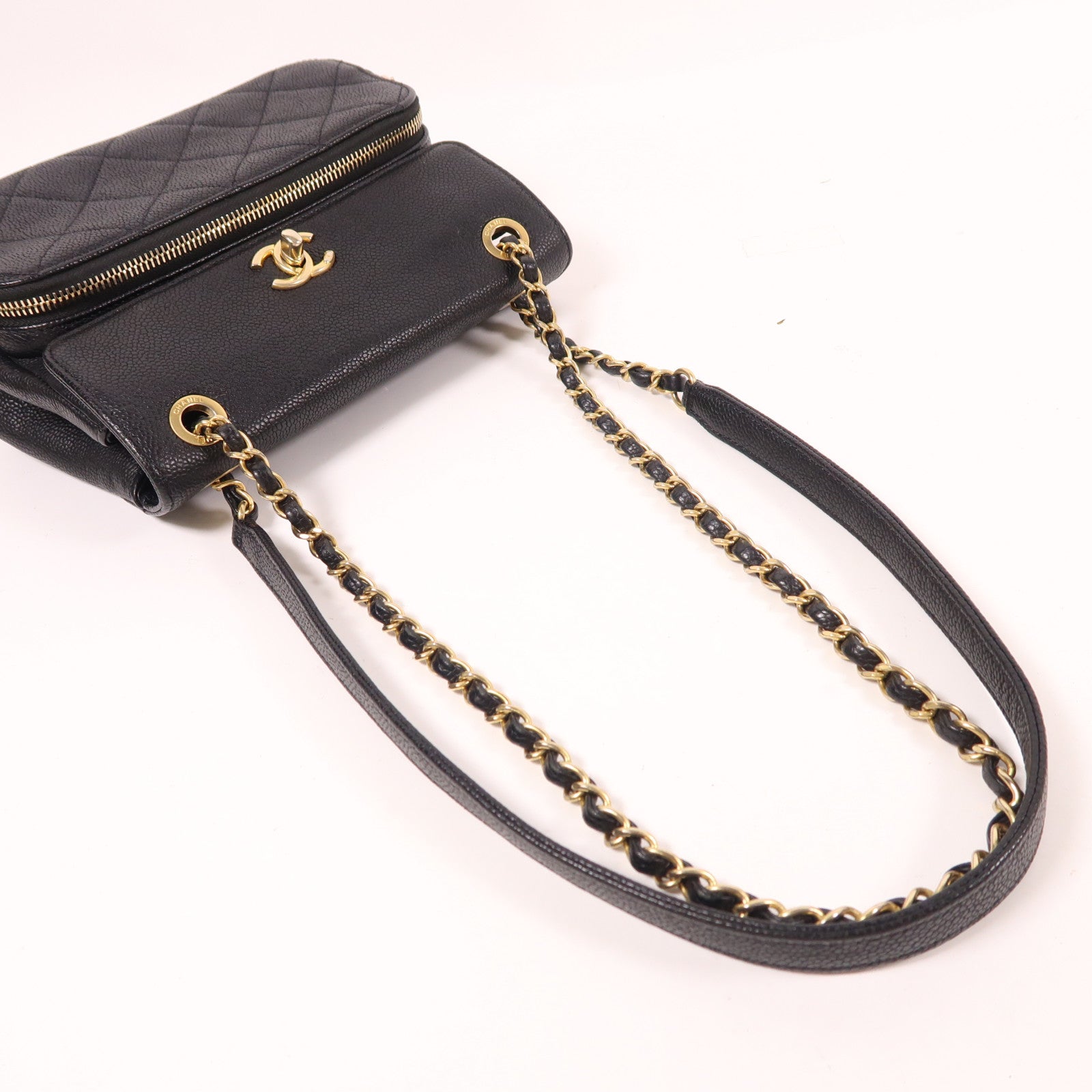 CHANEL 牛皮皮革Chain Shoulder金扣鏈帶肩背袋