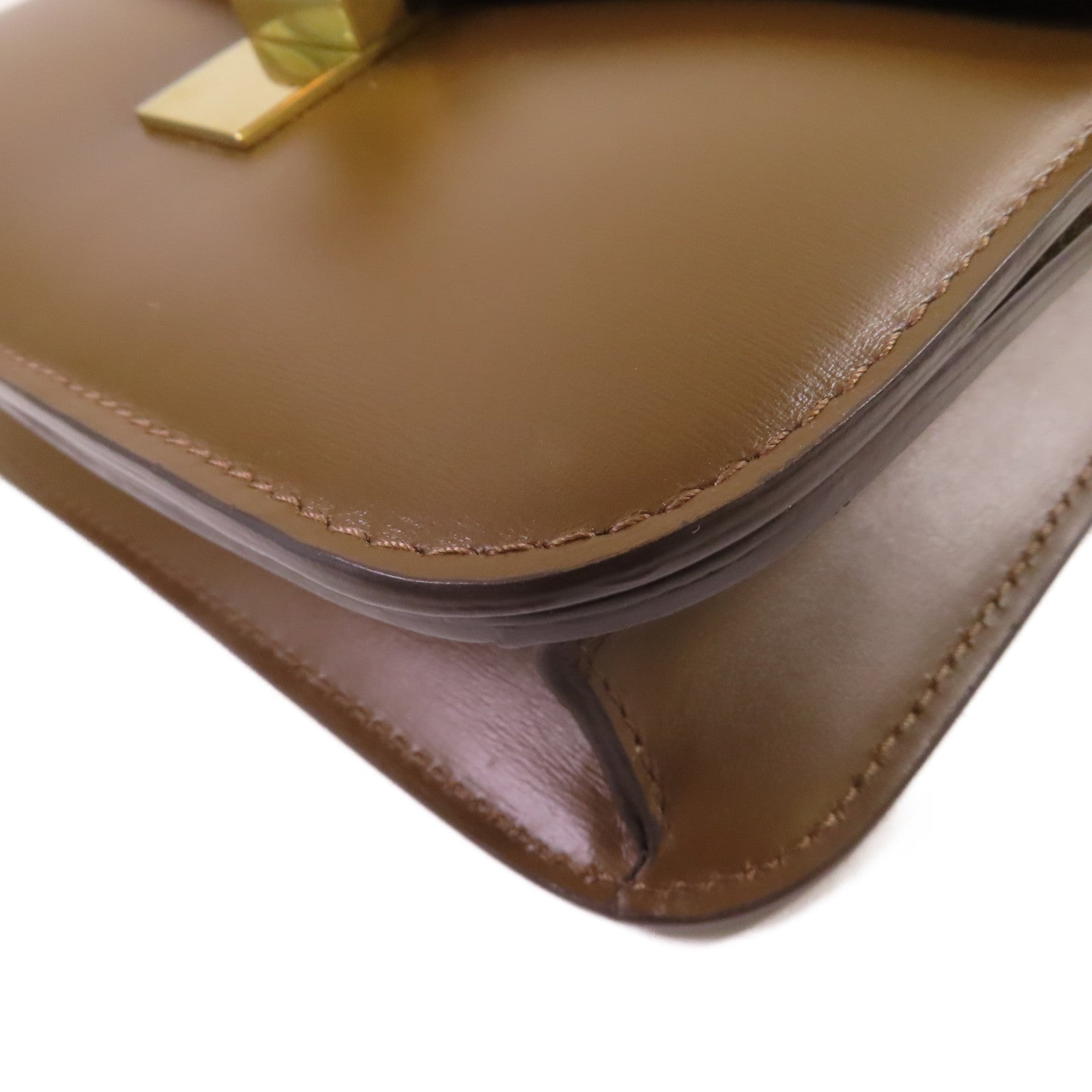 CELINE 牛皮皮革Classic Box Shoulder Bag金扣肩背袋啡色
