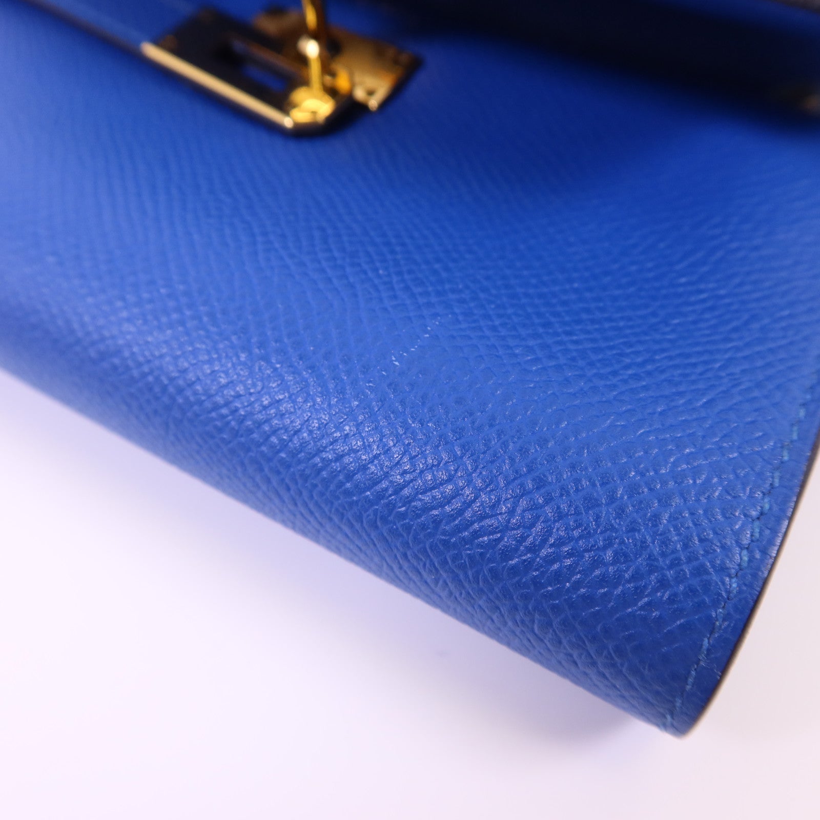 HERMES Epsom皮革Kelly Short Wallet金扣錢包Blue Zanzibar