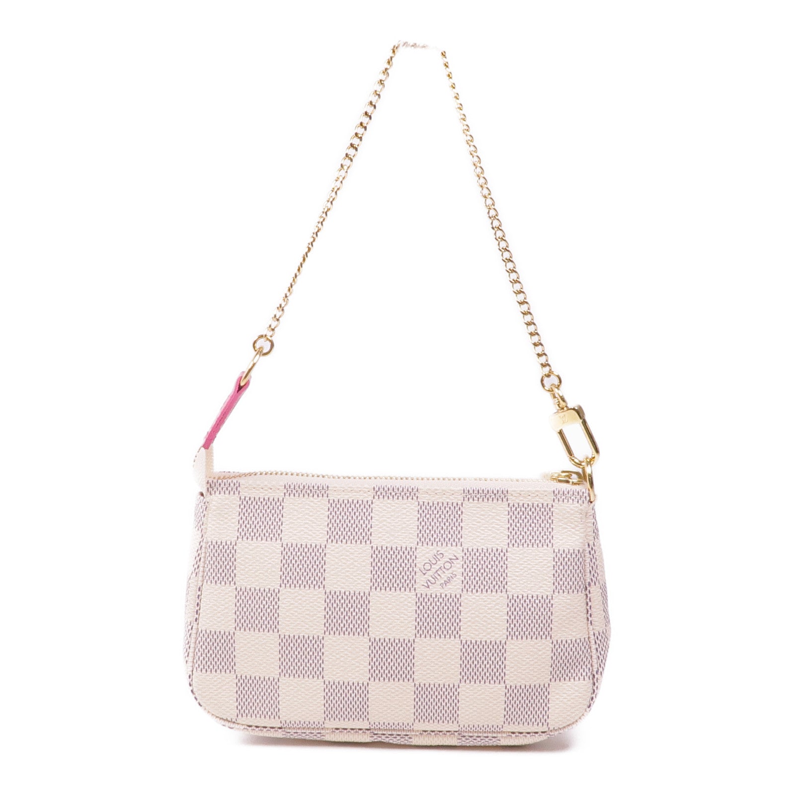 LOUIS VUITTON Damier Azur Mini Pochette金扣鏈帶手挽袋