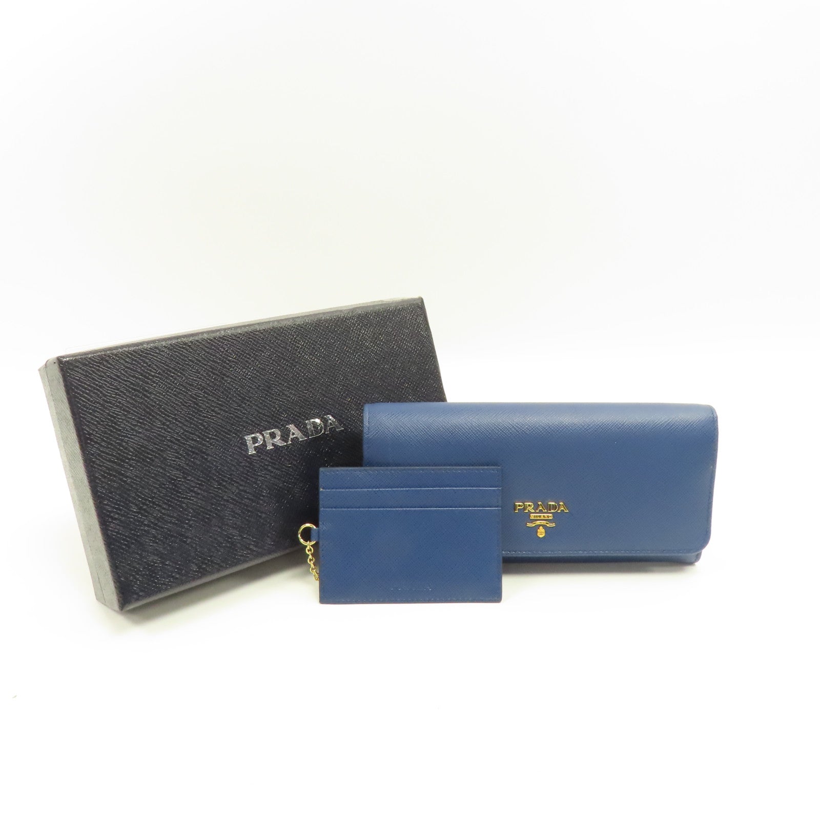 PRADA Saffiano皮革Long Wallet金扣長錢包藍色
