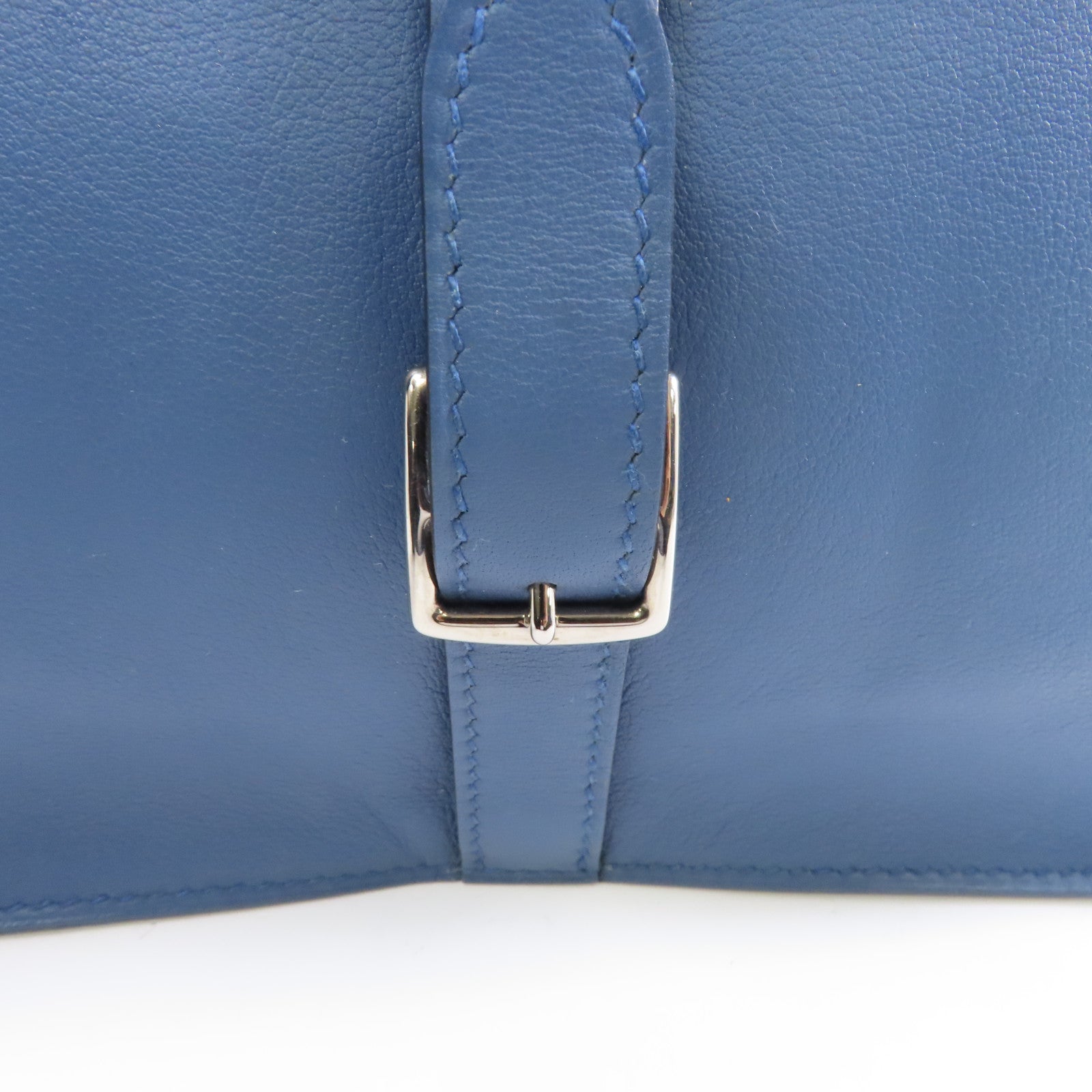 HERMES Swift皮革 Mini Halzan銀扣手挽肩背兩用袋Bleu Agate/藍色