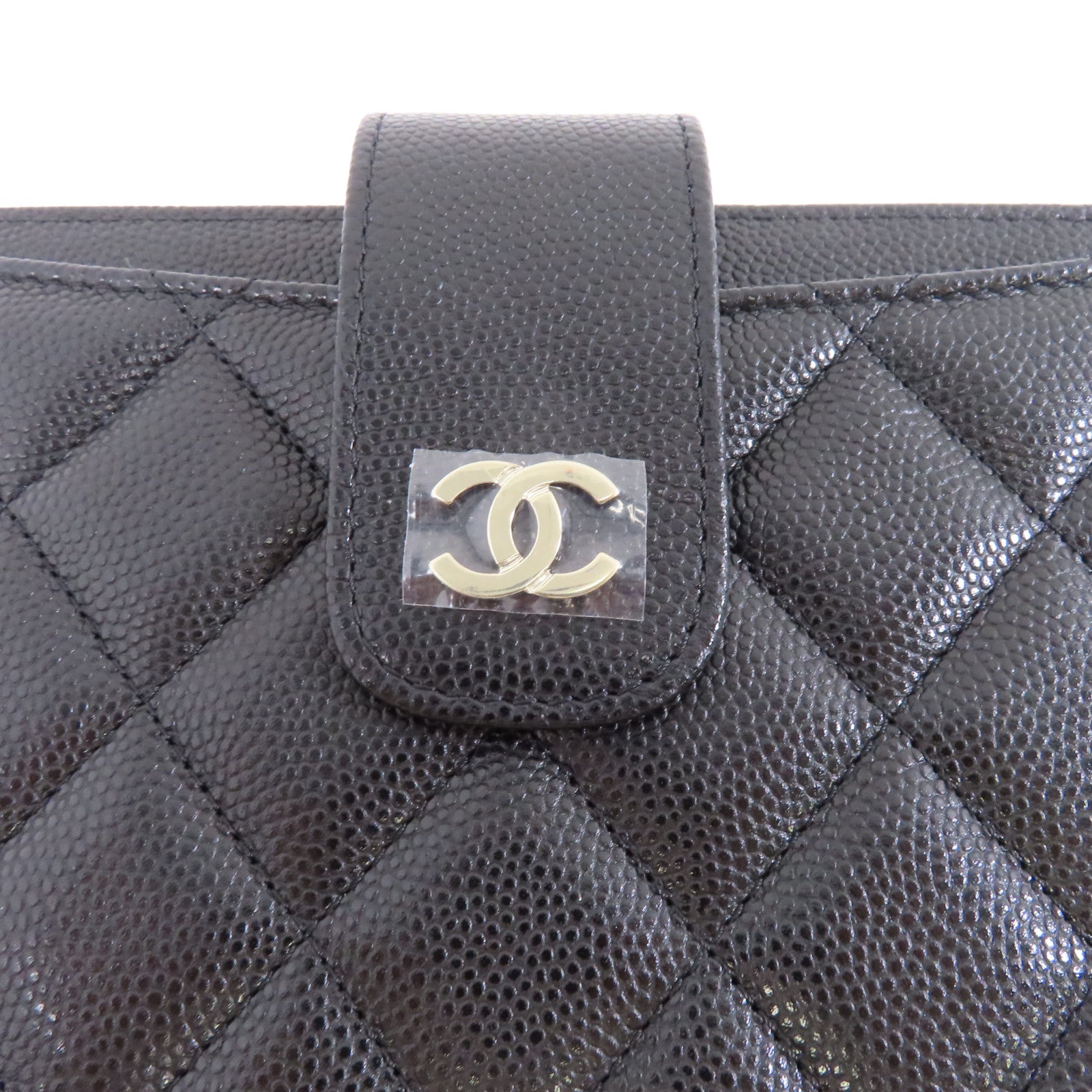 CHANEL 菱格Caviar皮革Pouch Wallet銀扣手拿包黑色