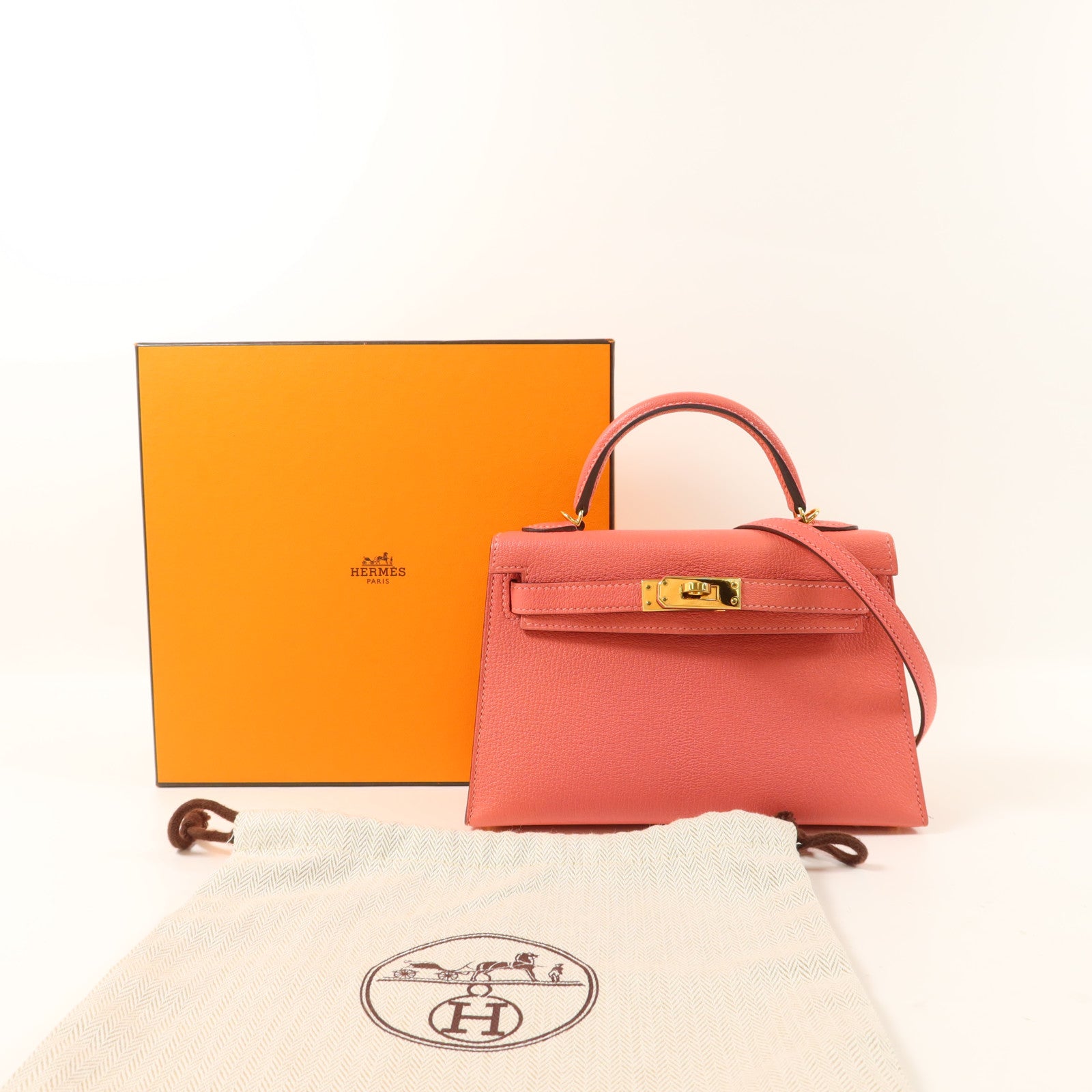 HERMES Chevre皮革Mini Kelly II手挽肩背兩用袋Rose Extreme