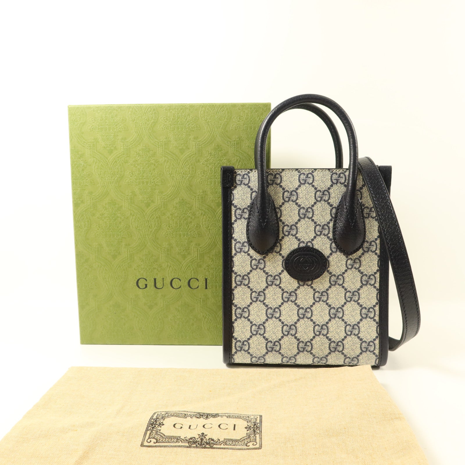 GUCCI 塗層帆布Interlocking G Mini Tote Bag銀扣手挽肩背兩用袋