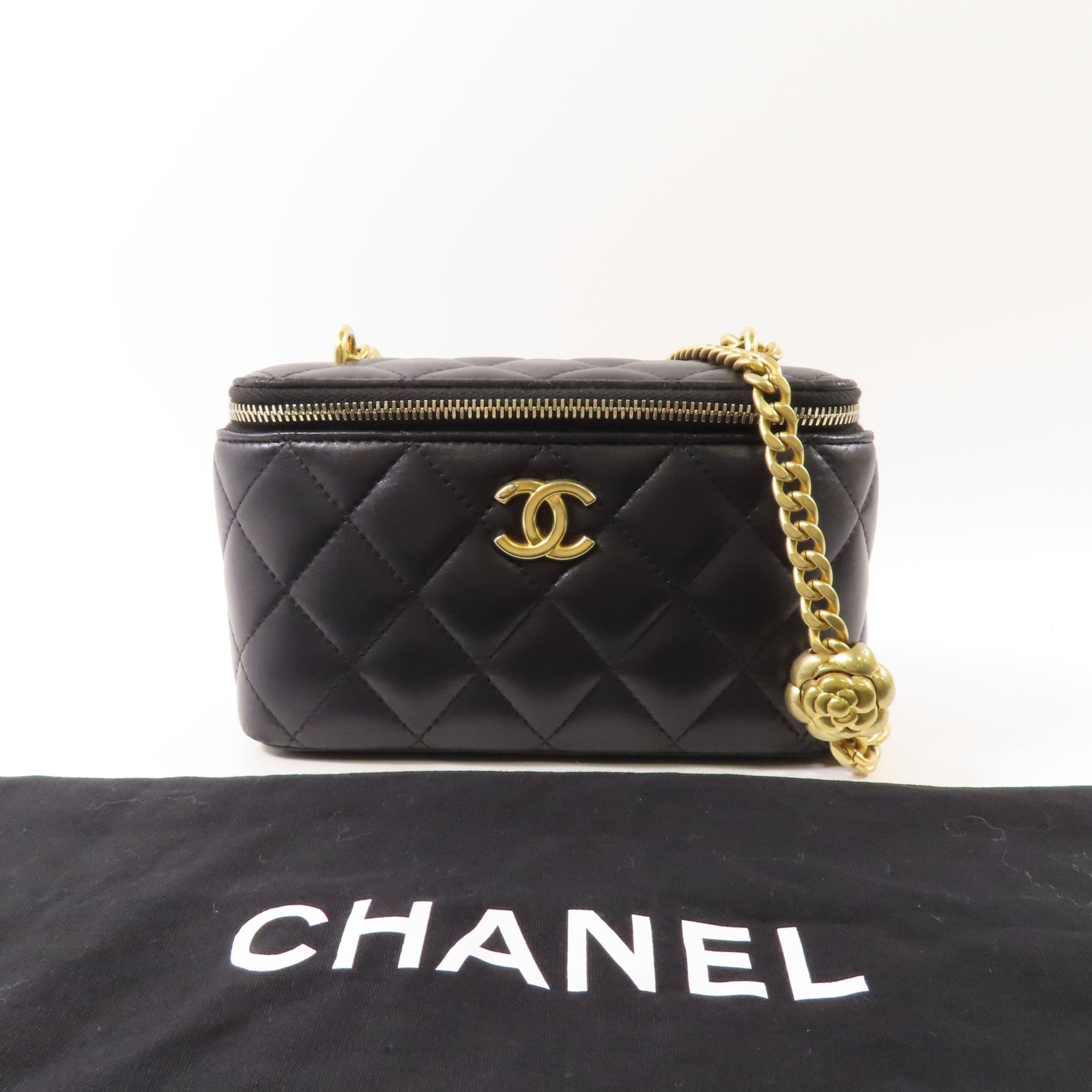 CHANEL 羊皮皮革Vanity Case金扣鏈帶肩背袋