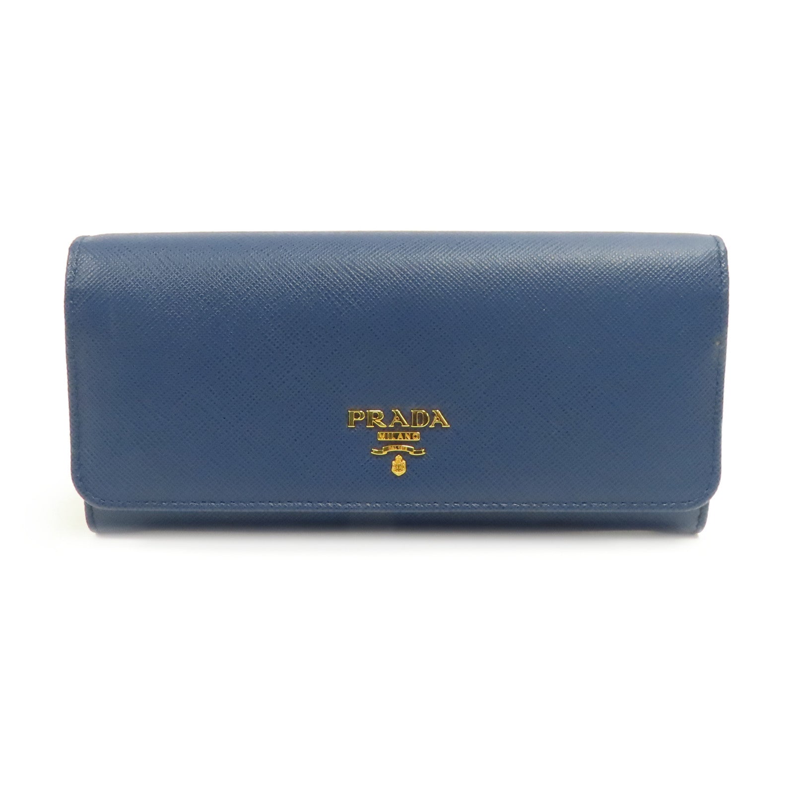 PRADA Saffiano皮革Long Wallet金扣長錢包藍色