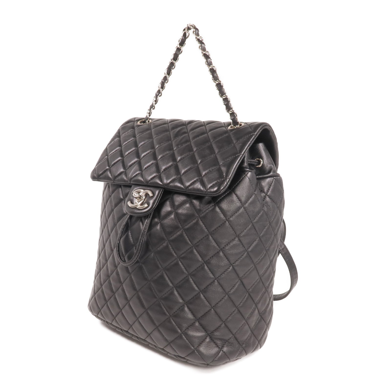 CHANEL 羊皮皮革Backpack銀扣背包