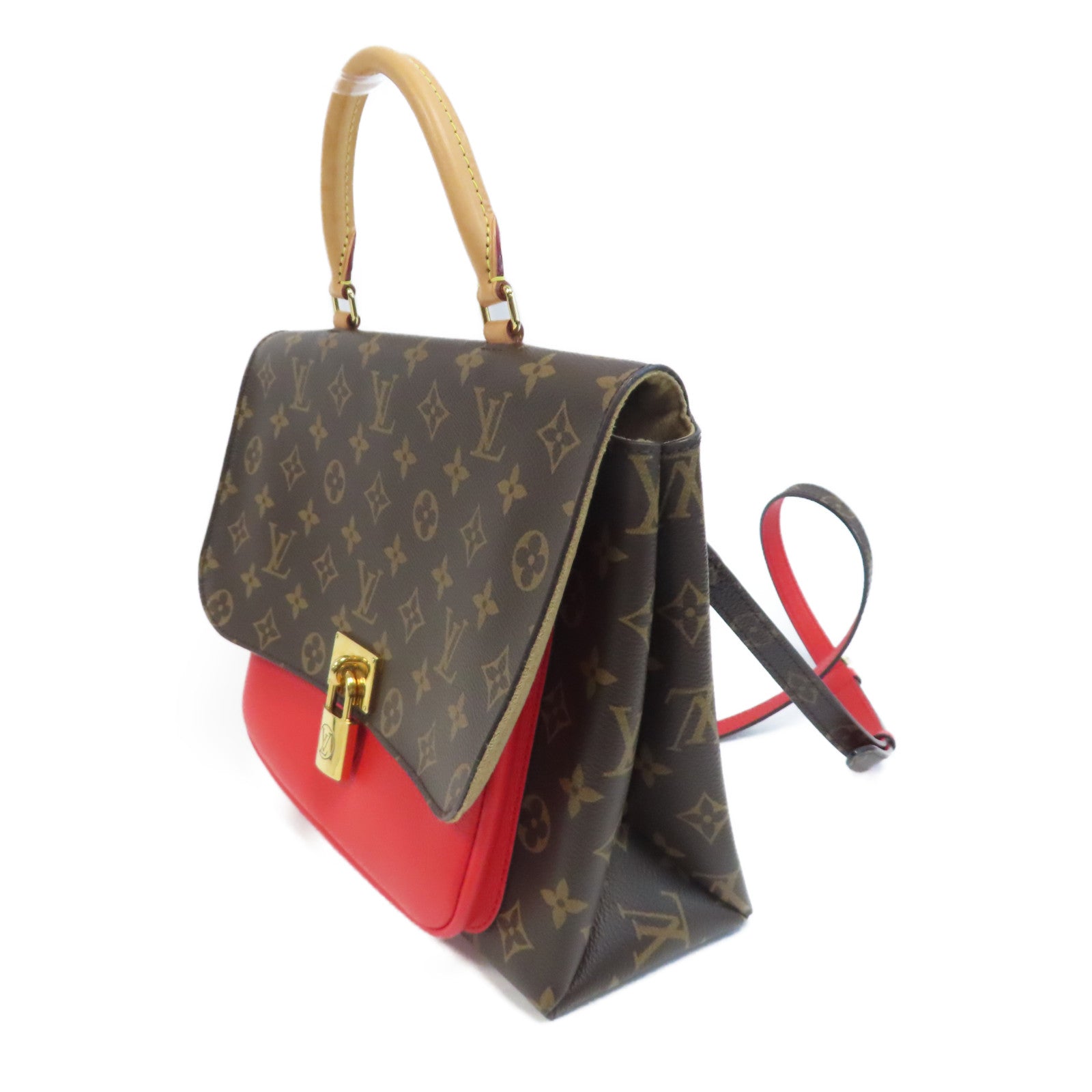 LOUIS VUITTON 【激減優惠】Monogram Marignan金扣手挽肩背兩用袋啡色/紅色