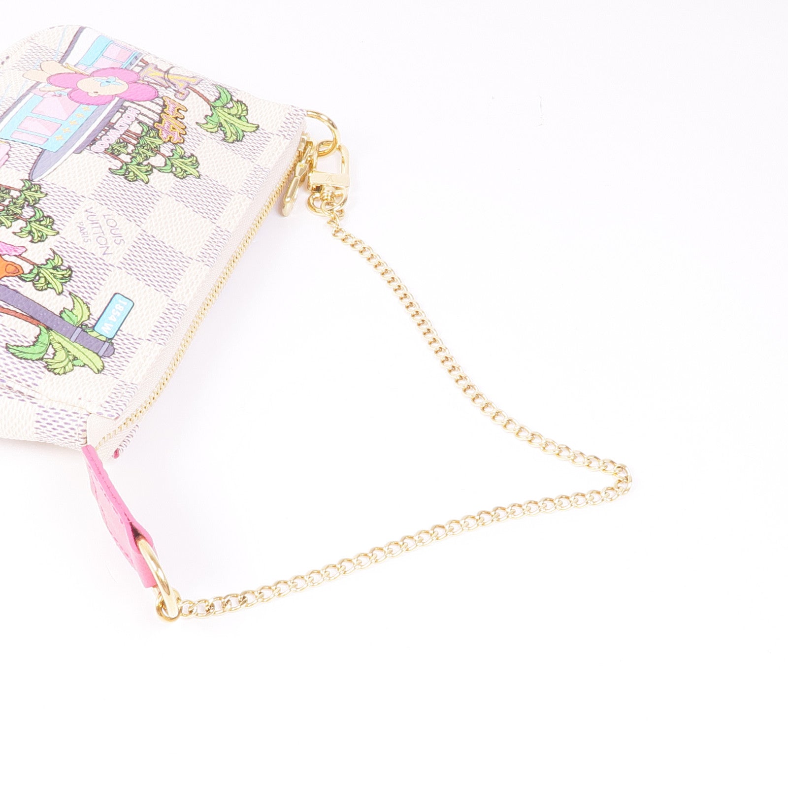 LOUIS VUITTON Damier Azur Mini Pochette金扣鏈帶手挽袋