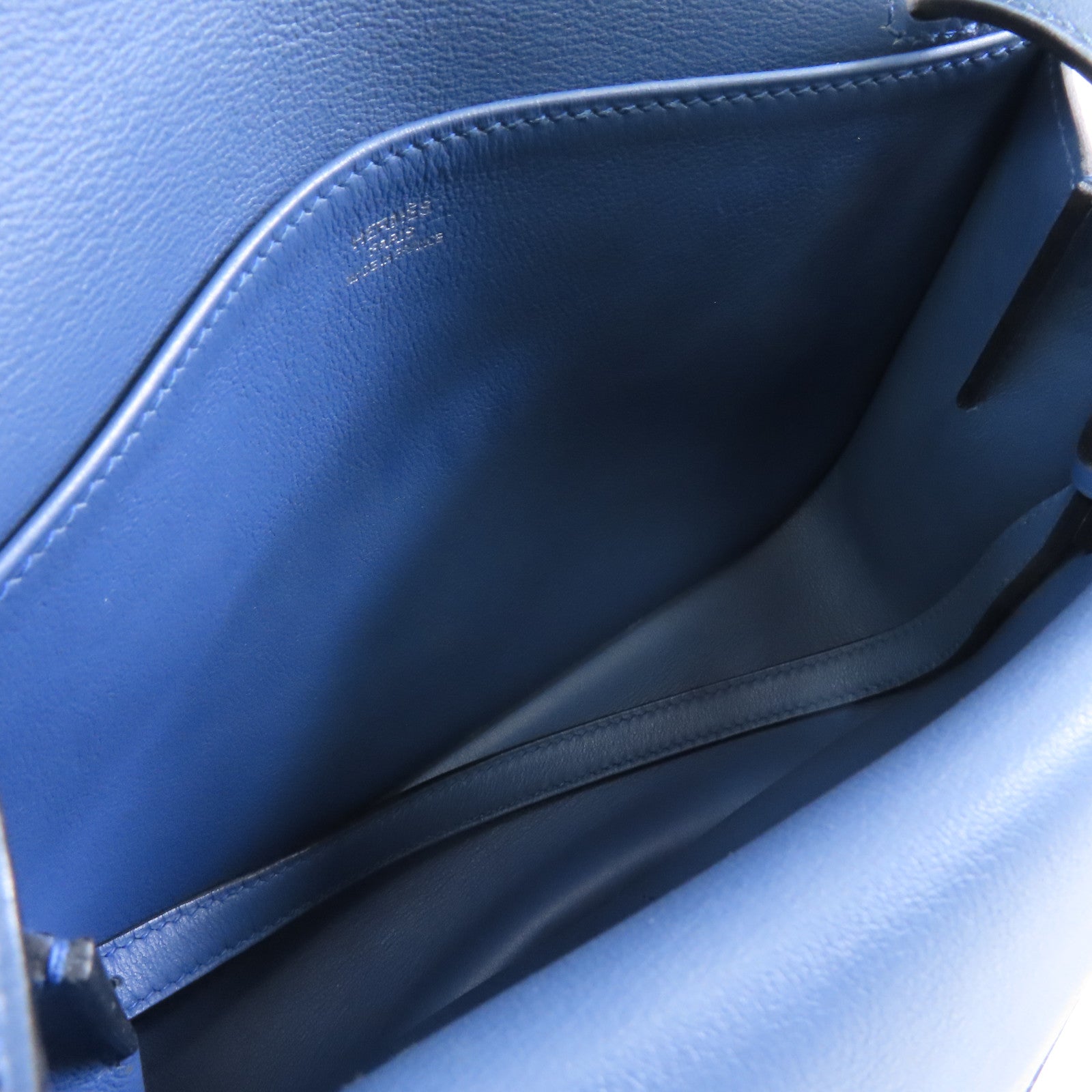 HERMES Swift皮革 Mini Halzan銀扣手挽肩背兩用袋Bleu Agate/藍色