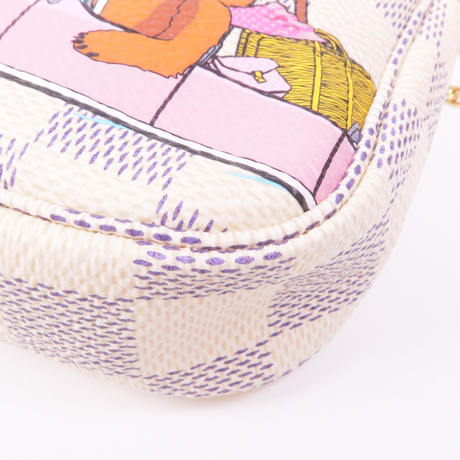 LOUIS VUITTON Damier Azur Mini Pochette金扣鏈帶手挽袋