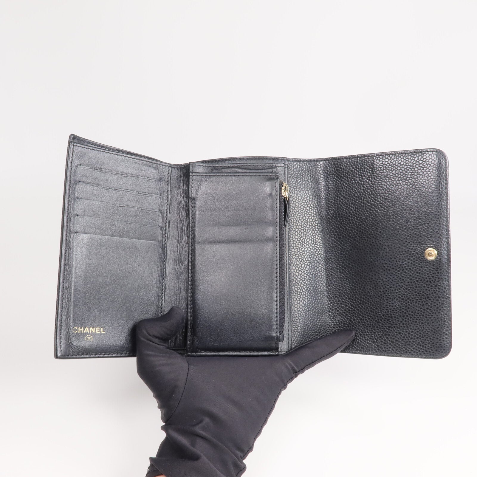 CHANEL 牛皮皮革Wallet金扣錢包