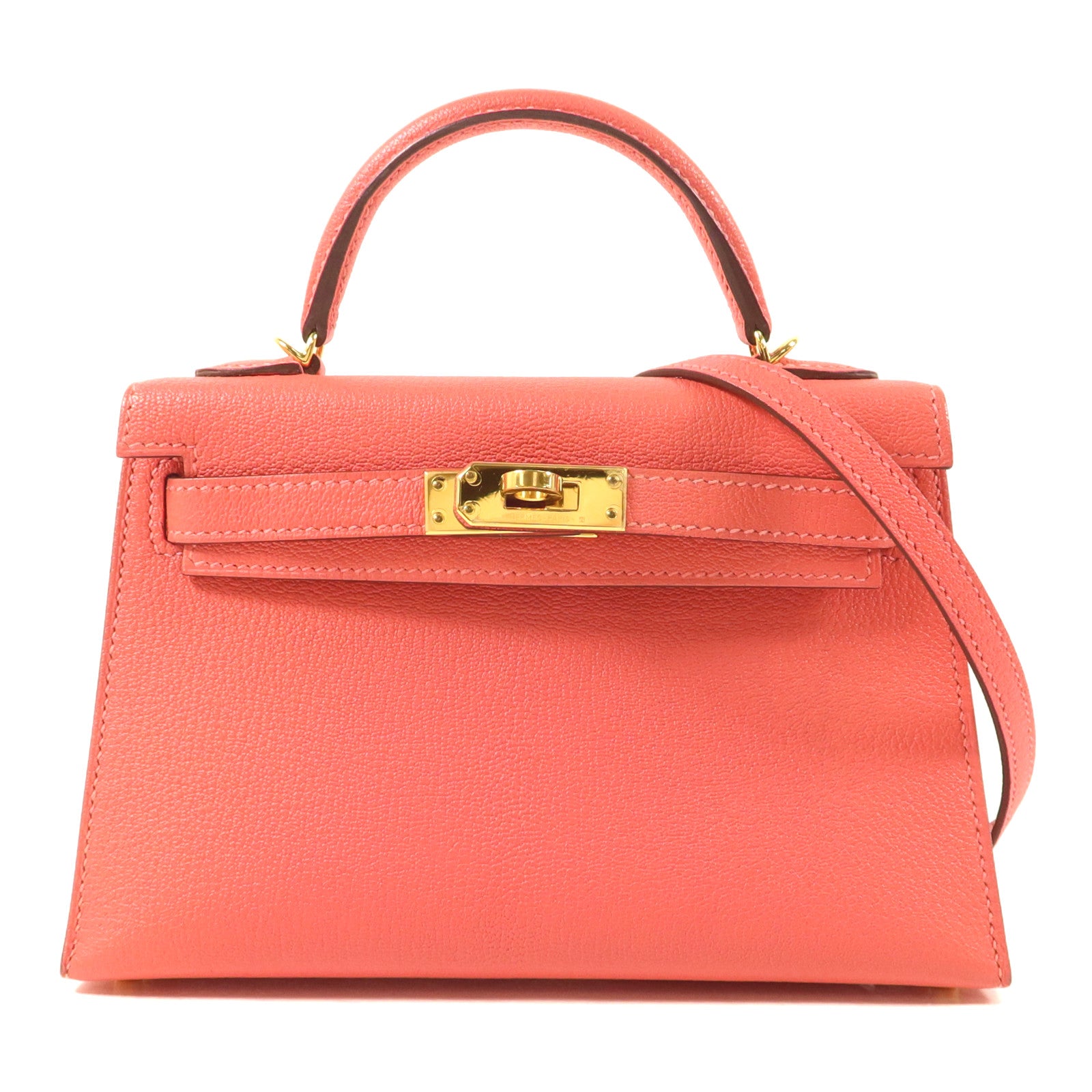 HERMES Chevre皮革Mini Kelly II手挽肩背兩用袋Rose Extreme