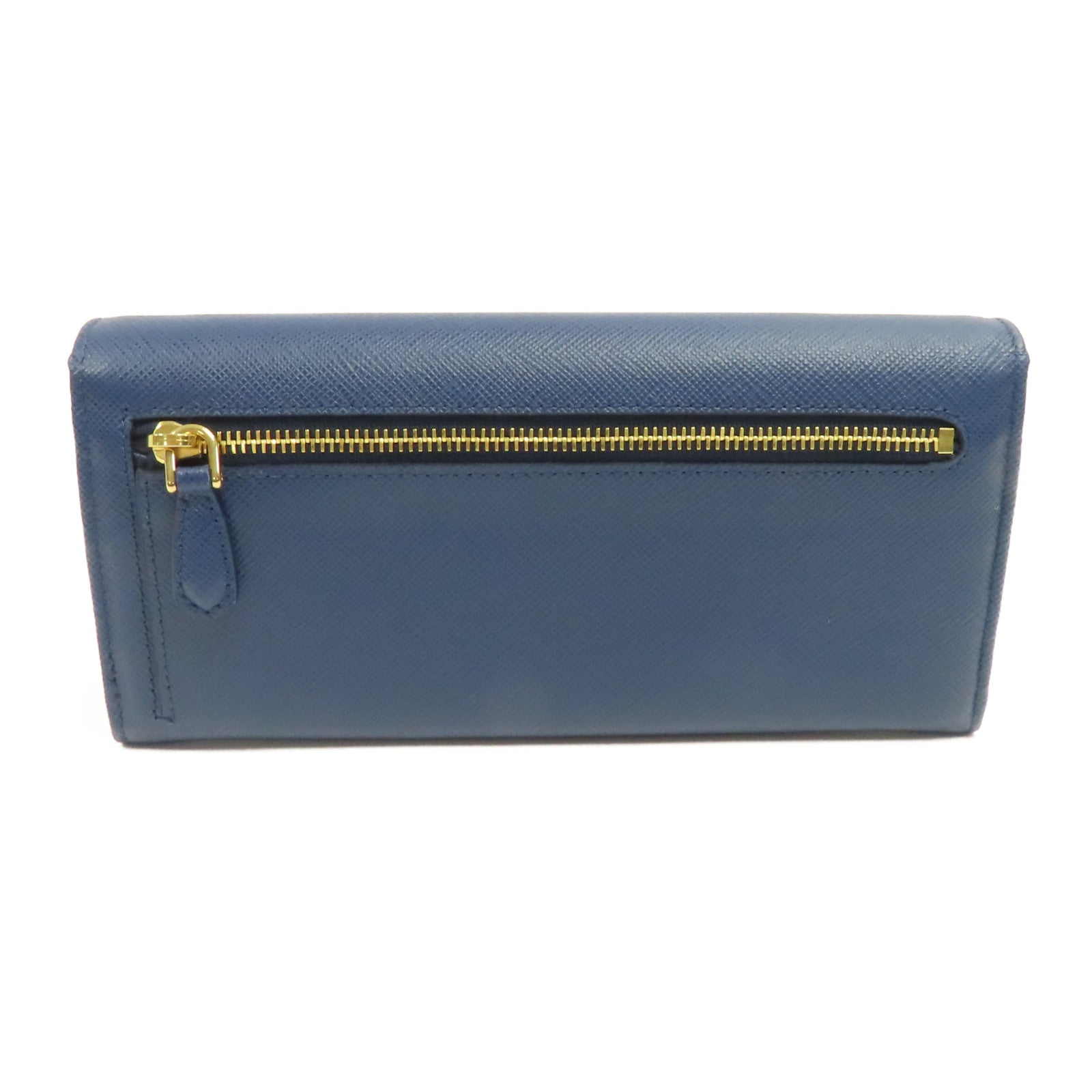 PRADA Saffiano皮革Long Wallet金扣長錢包藍色