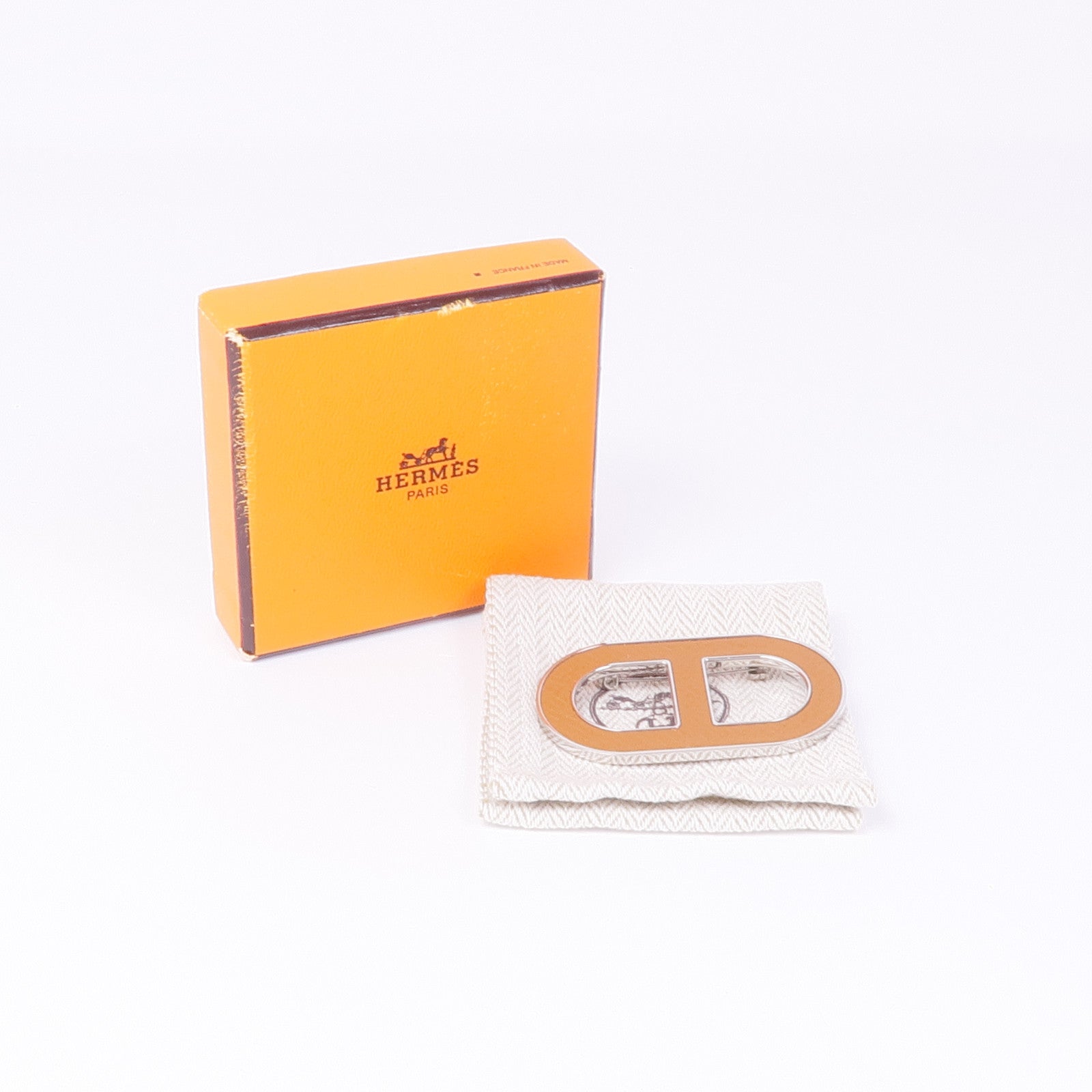 HERMES Epsom皮革/金屬Chaine d'Ancre Brooch胸針Gold