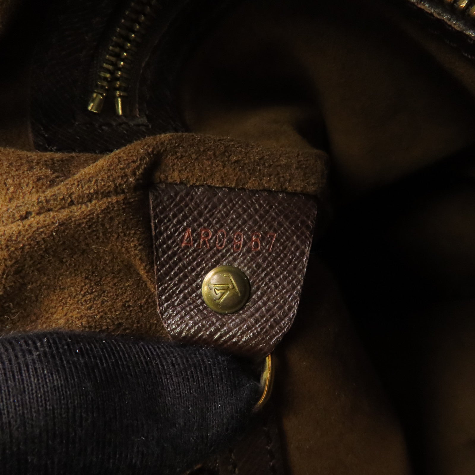 LOUIS VUITTON Damier Marais金扣手挽袋棕色