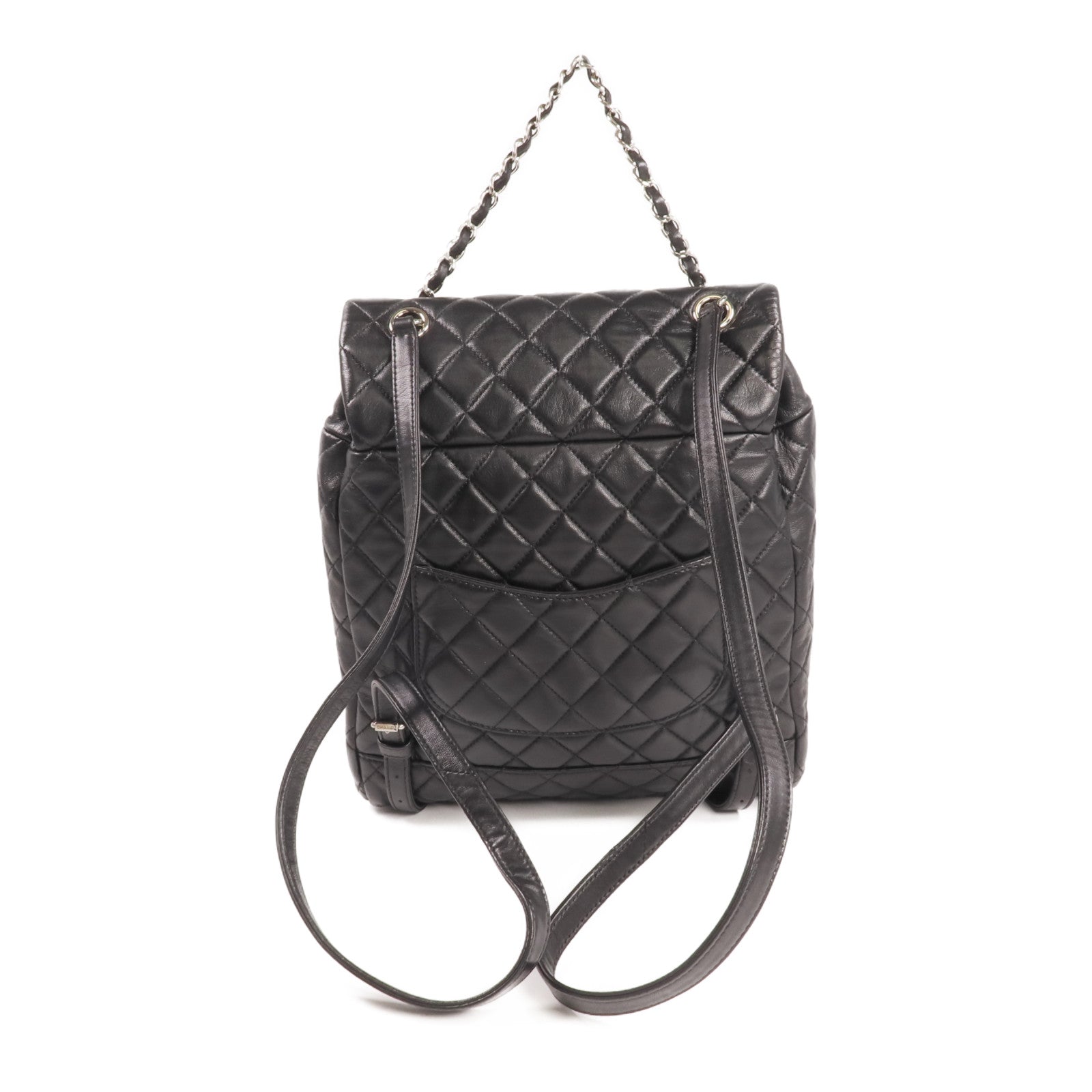 CHANEL 羊皮皮革Backpack銀扣背包