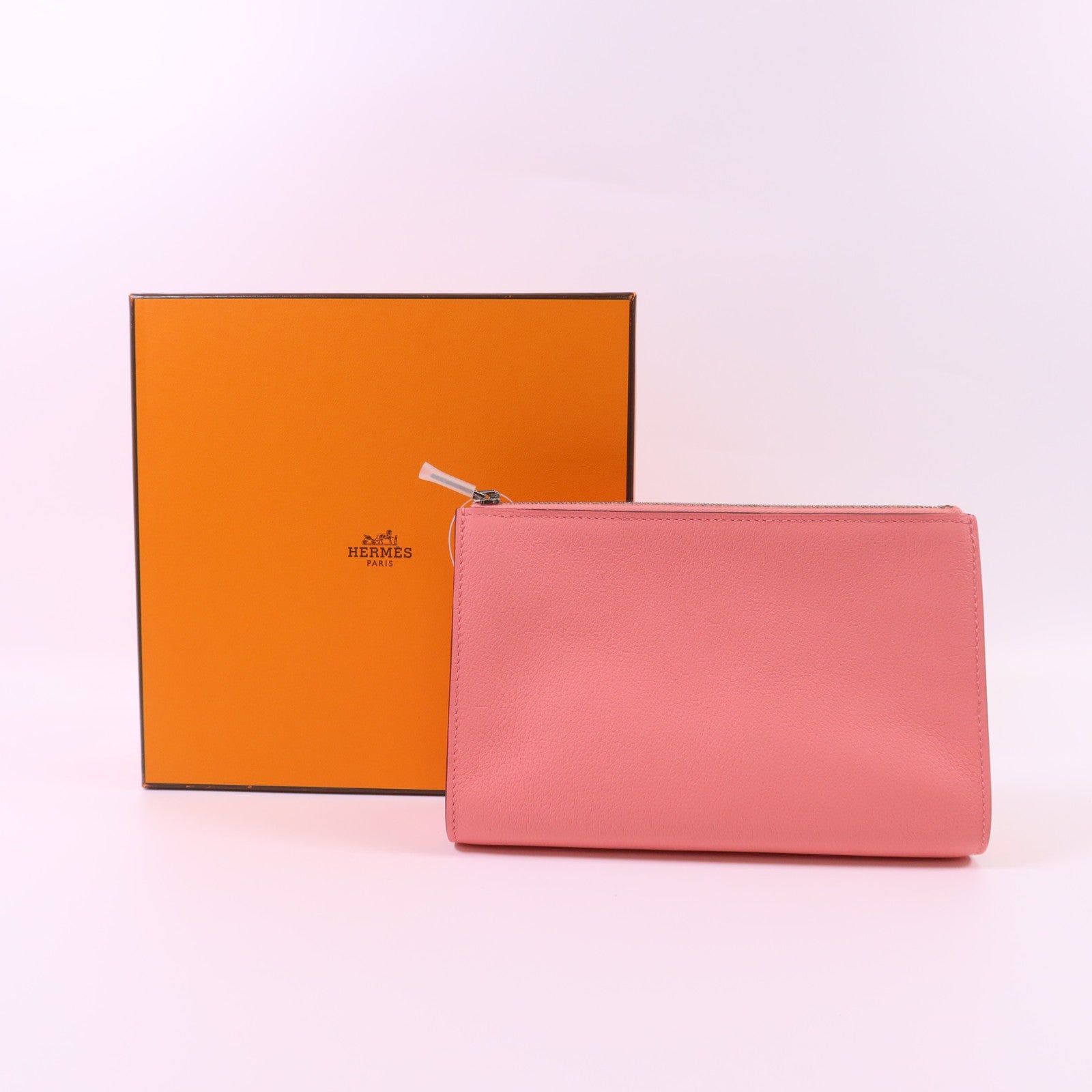 HERMES Evercolor皮革Zipengo Pouch銀扣小袋Rose Azalee