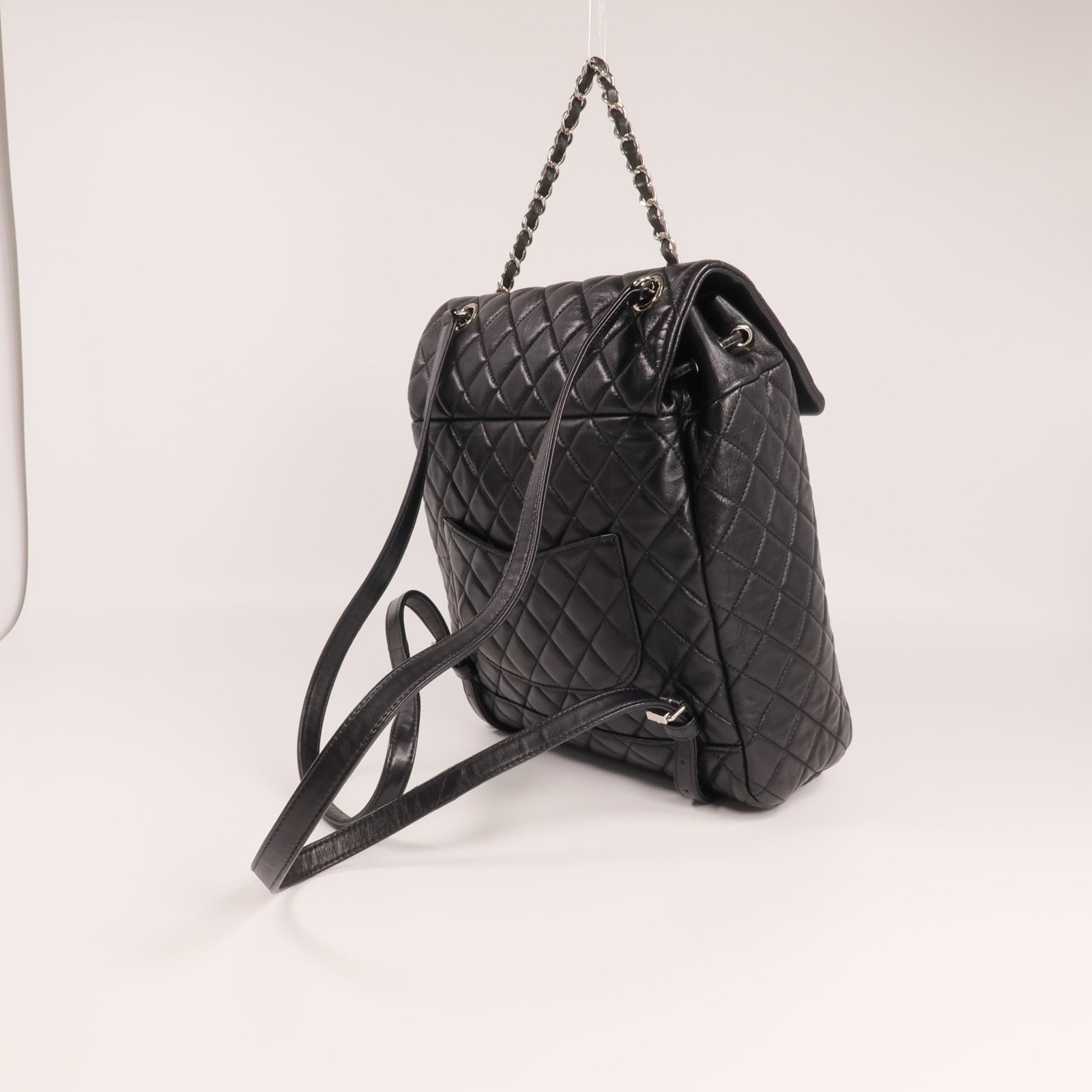 CHANEL 羊皮皮革Backpack銀扣背包