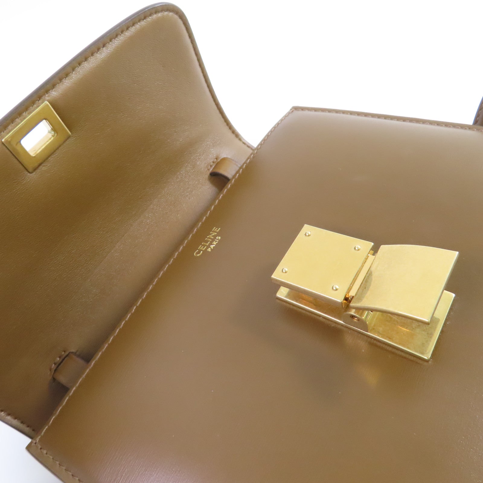 CELINE 牛皮皮革Classic Box Shoulder Bag金扣肩背袋啡色