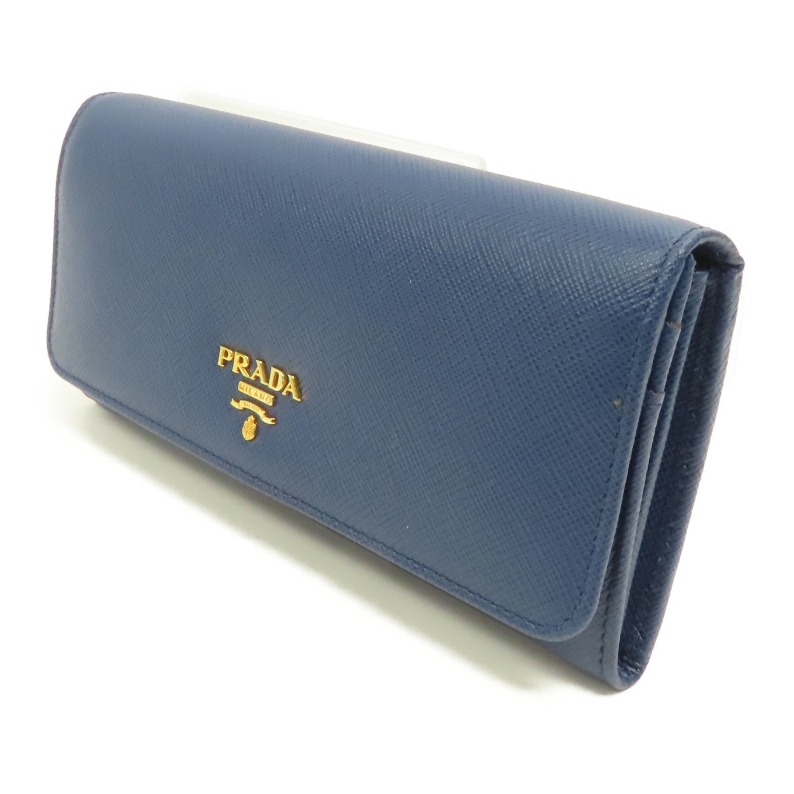 PRADA Saffiano皮革Long Wallet金扣長錢包藍色