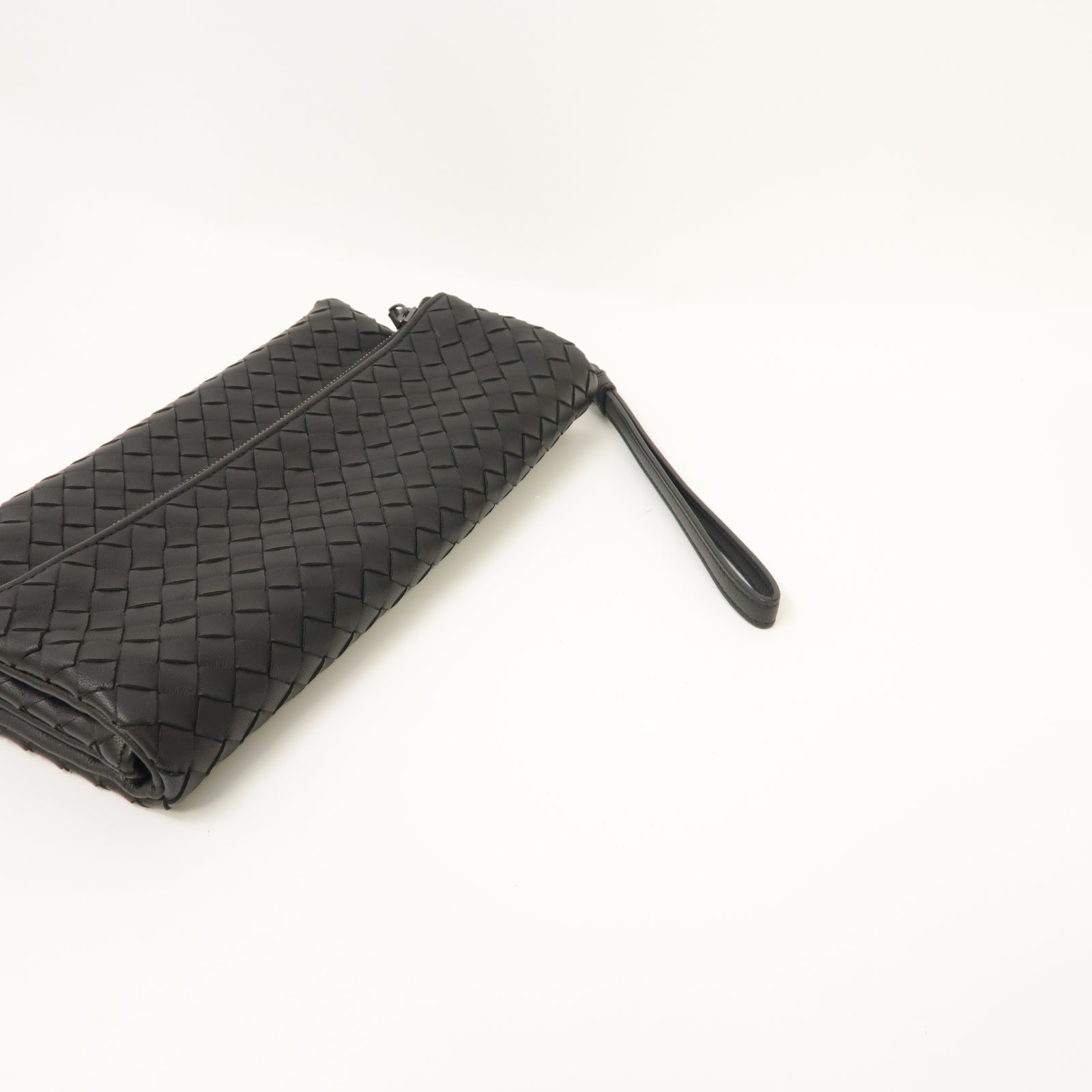 BOTTEGA VENETA 織紋羊皮皮革Pouch手拿包黑色