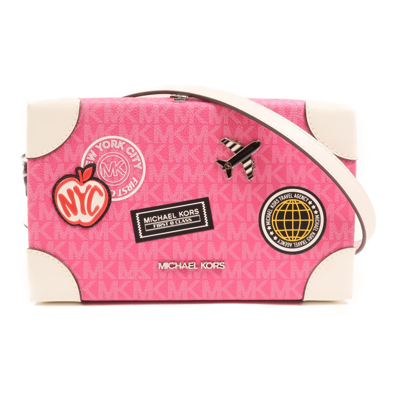 Michael Kors 塗層帆布Jeanie Small Embellished Signature銀扣肩背袋