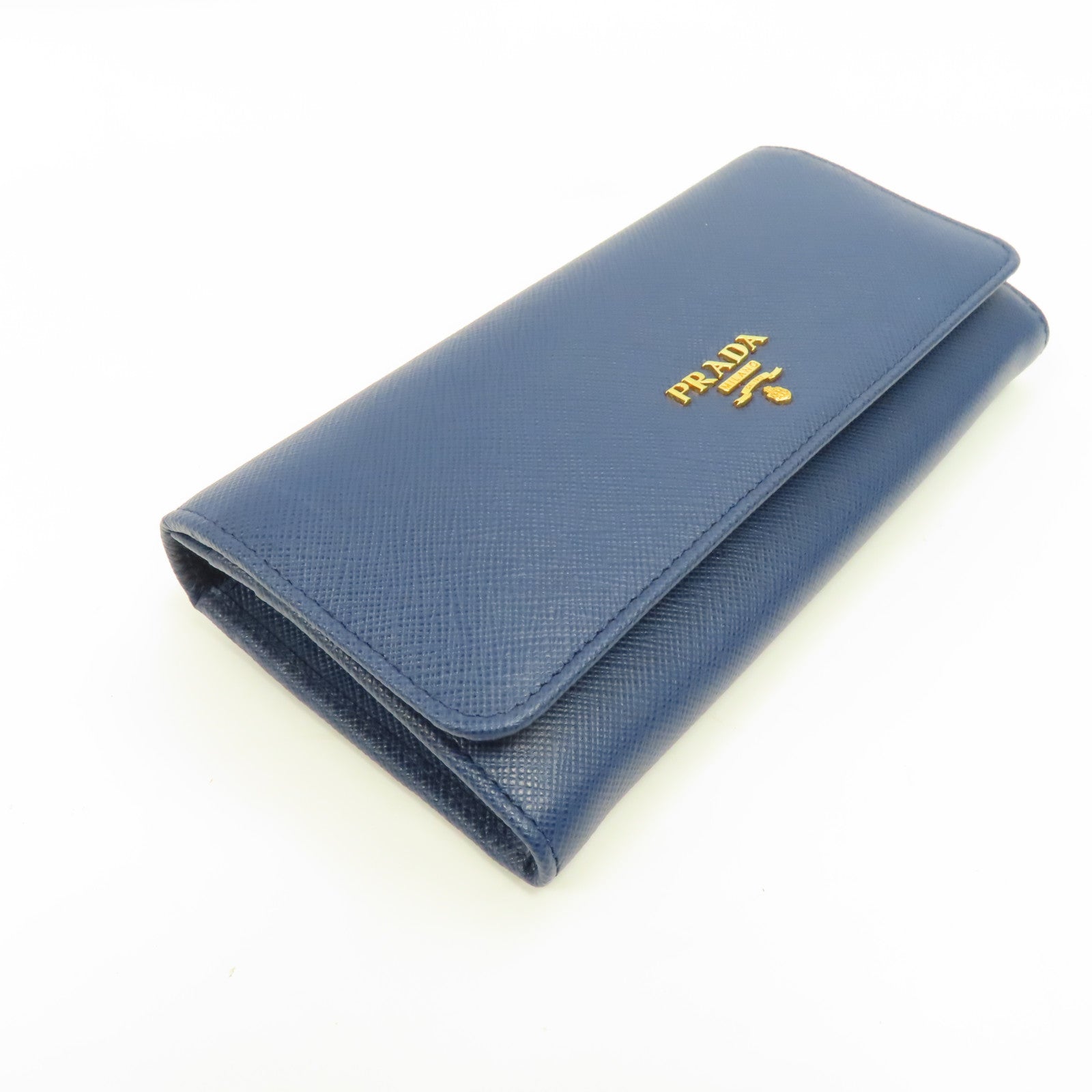 PRADA Saffiano皮革Long Wallet金扣長錢包藍色