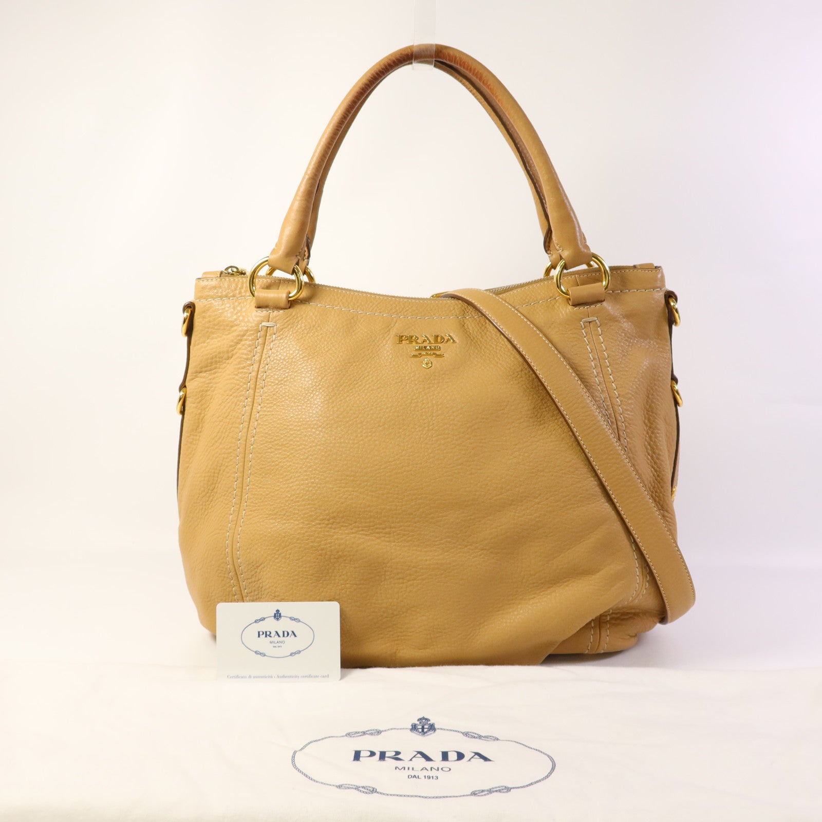 PRADA 【激減優惠】牛皮皮革2 Way Shoulder Bag金扣手挽肩背兩用袋