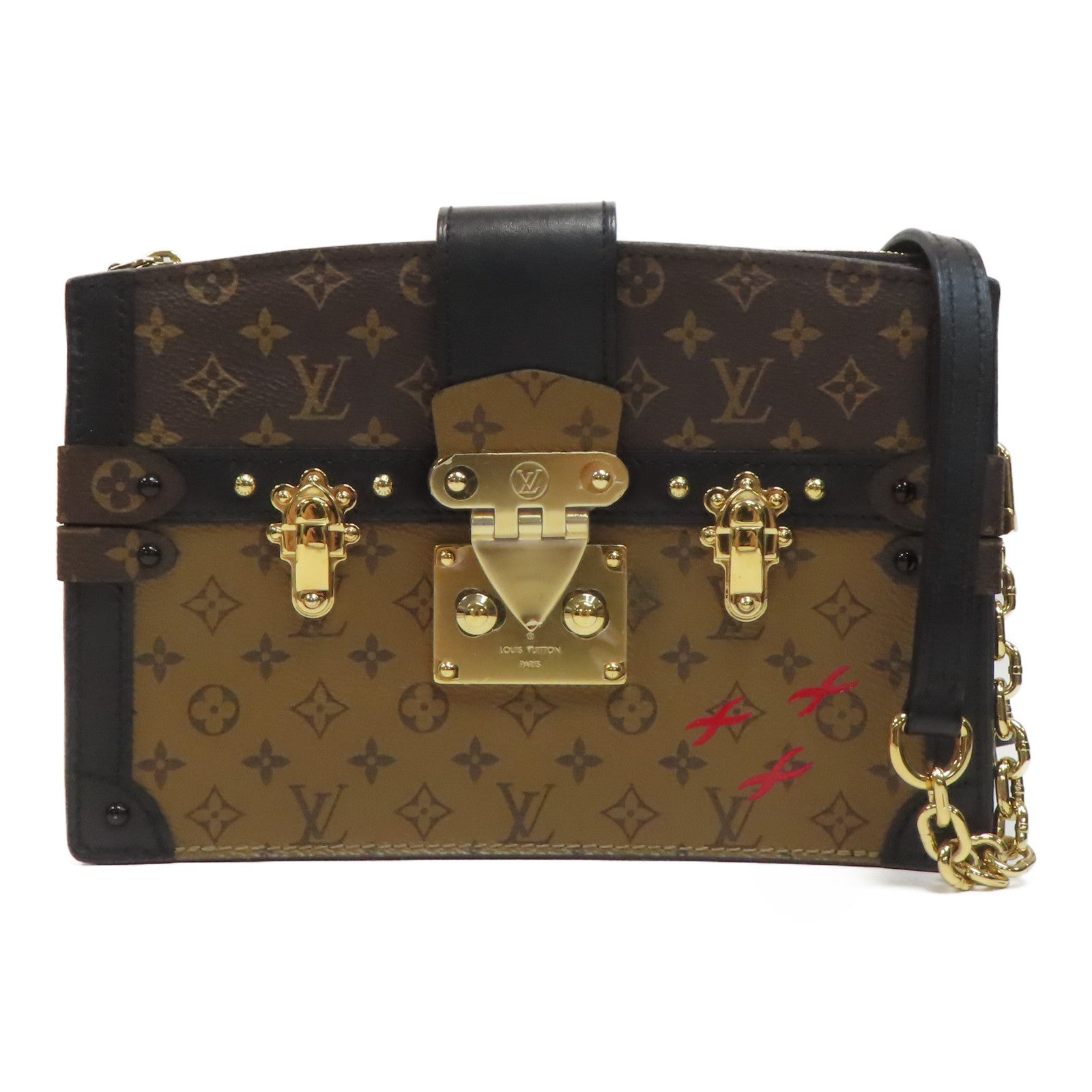 LOUIS VUITTON Monogram Reverse Trunk Clutch金扣肩背袋啡色/黑色