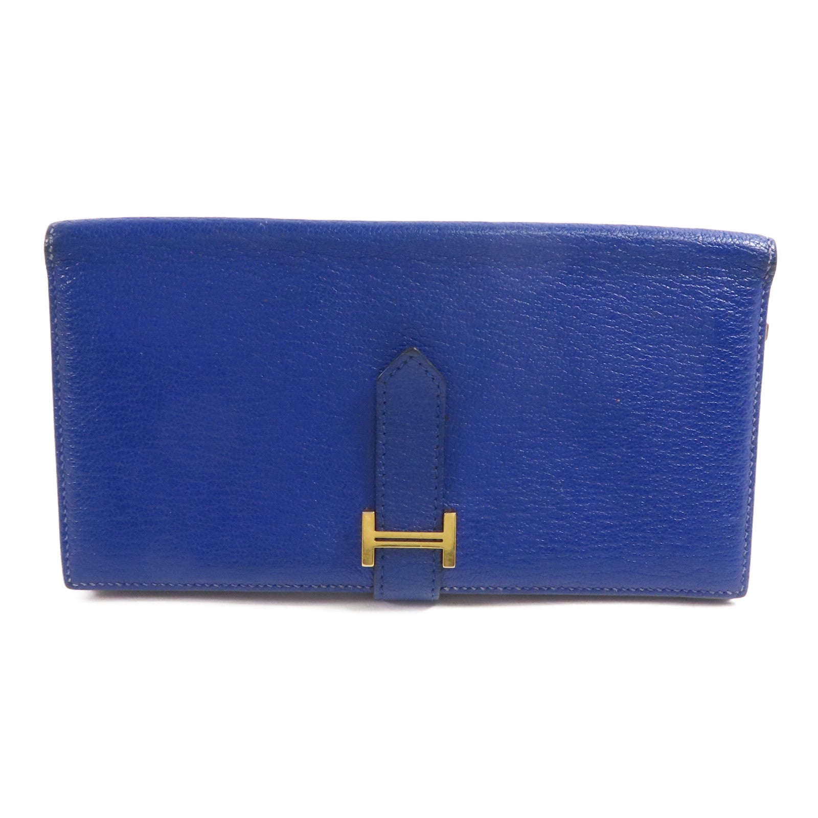 HERMES 【激減優惠】Chevre皮革Bearn Long Wallet金扣長錢包7T Bleu Electrique