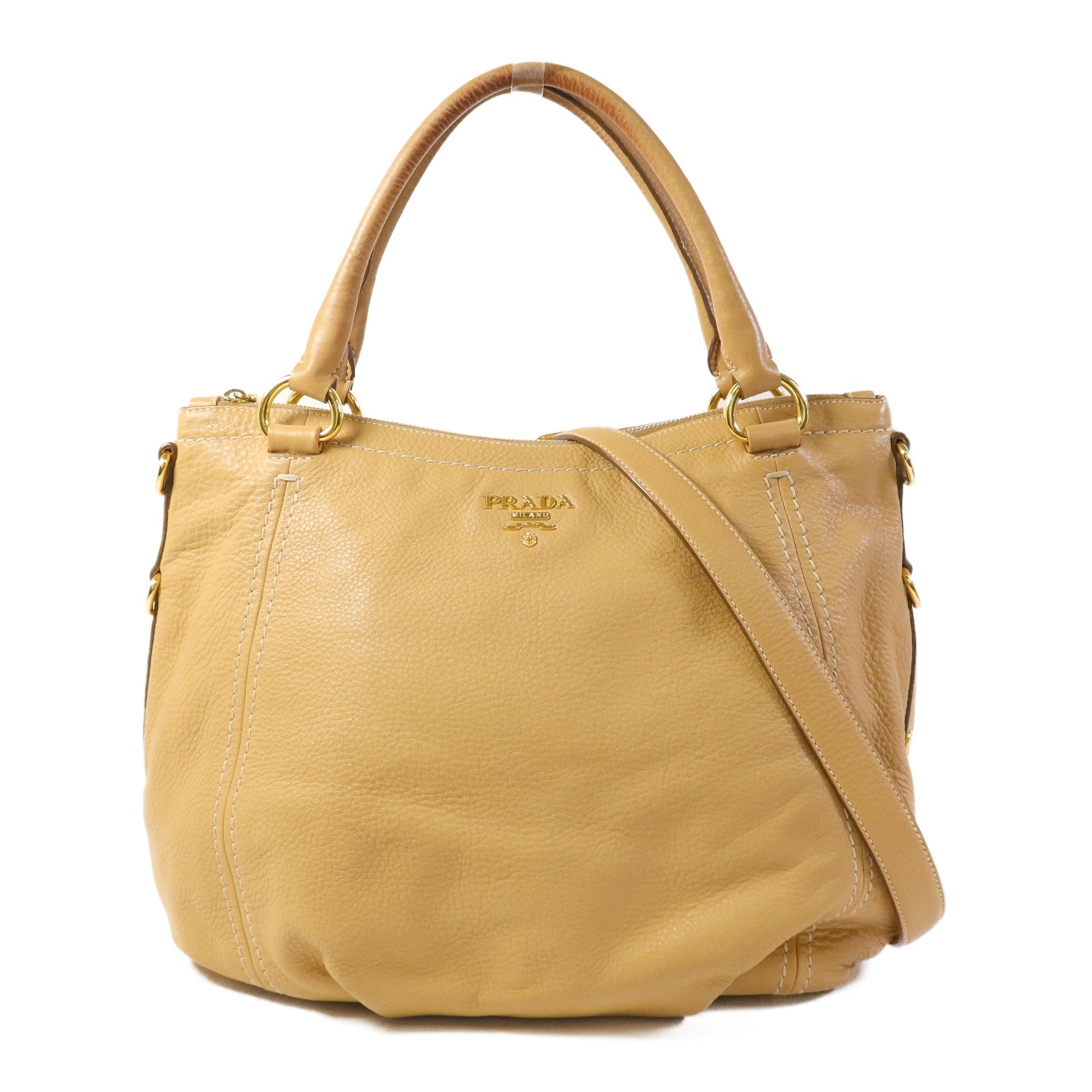 PRADA 【激減優惠】牛皮皮革2 Way Shoulder Bag金扣手挽肩背兩用袋