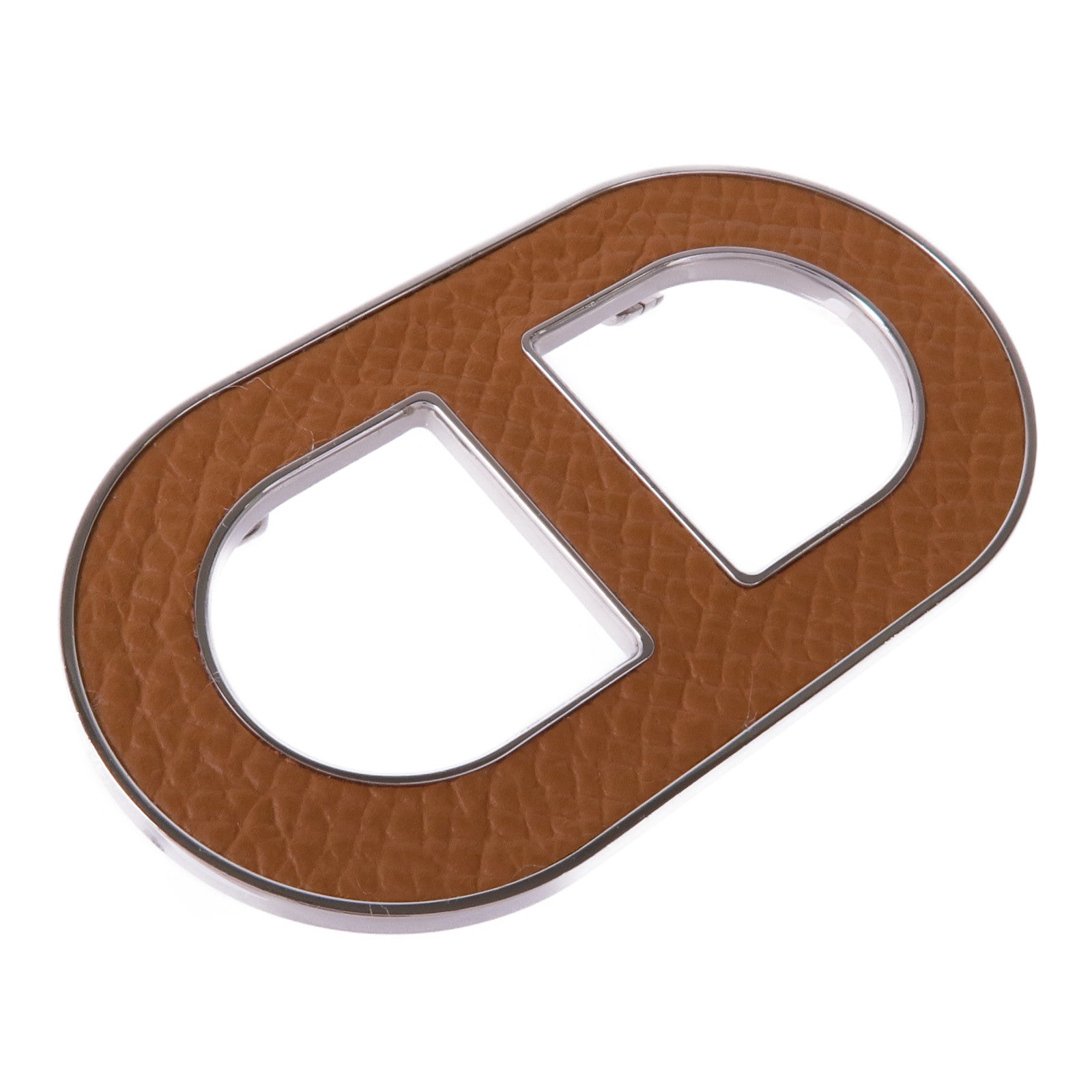 HERMES Epsom皮革/金屬Chaine d'Ancre Brooch胸針Gold