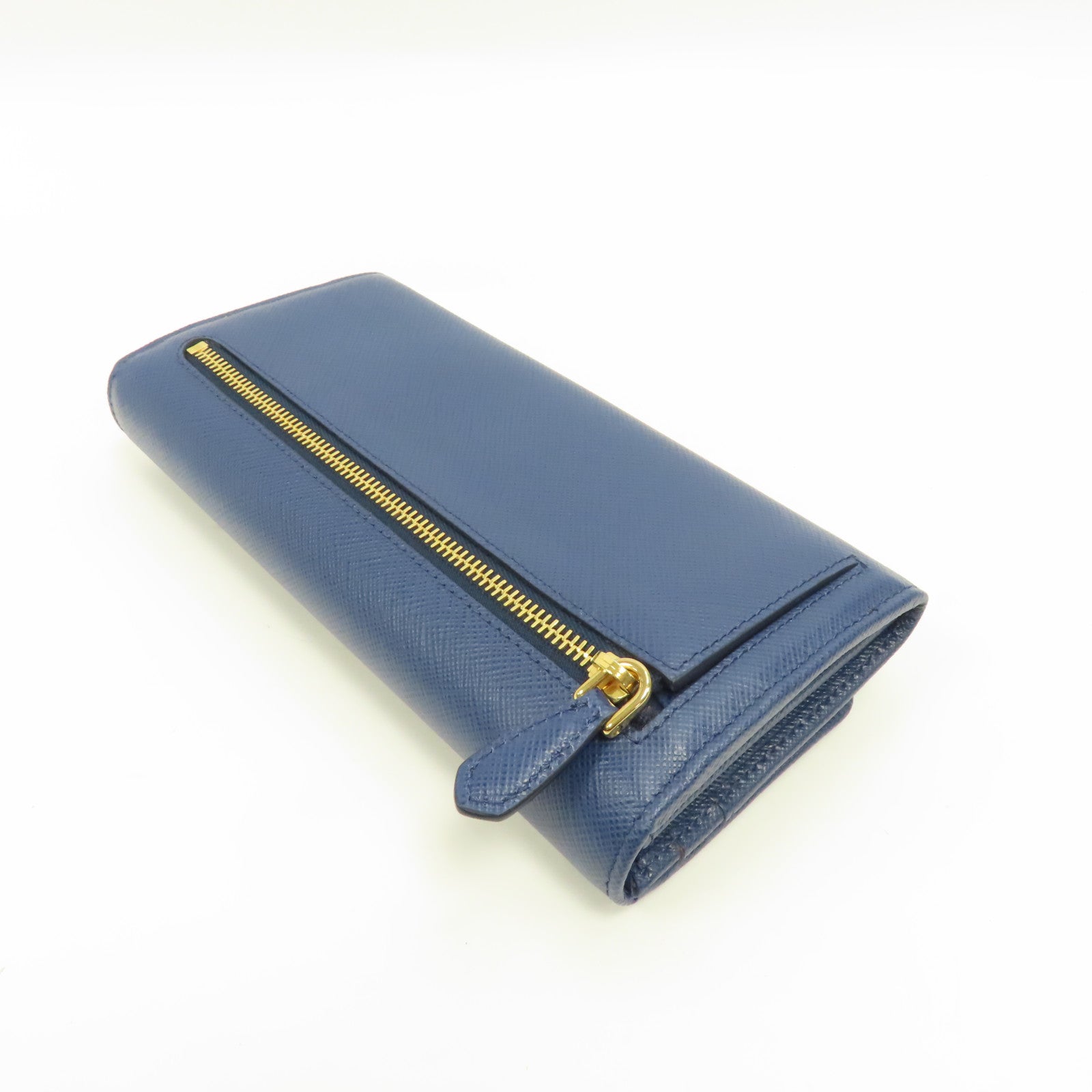 PRADA Saffiano皮革Long Wallet金扣長錢包藍色