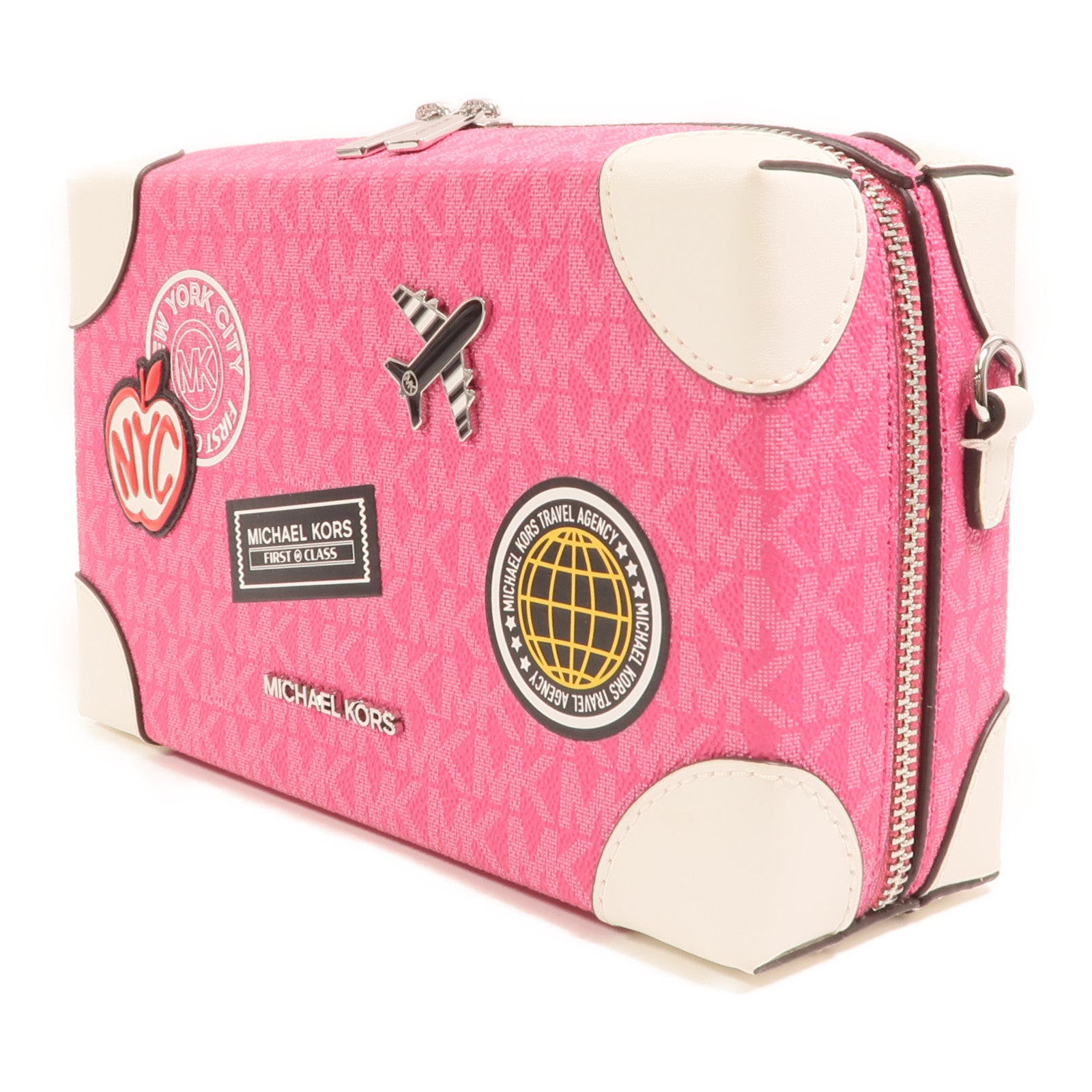 Michael Kors 塗層帆布Jeanie Small Embellished Signature銀扣肩背袋