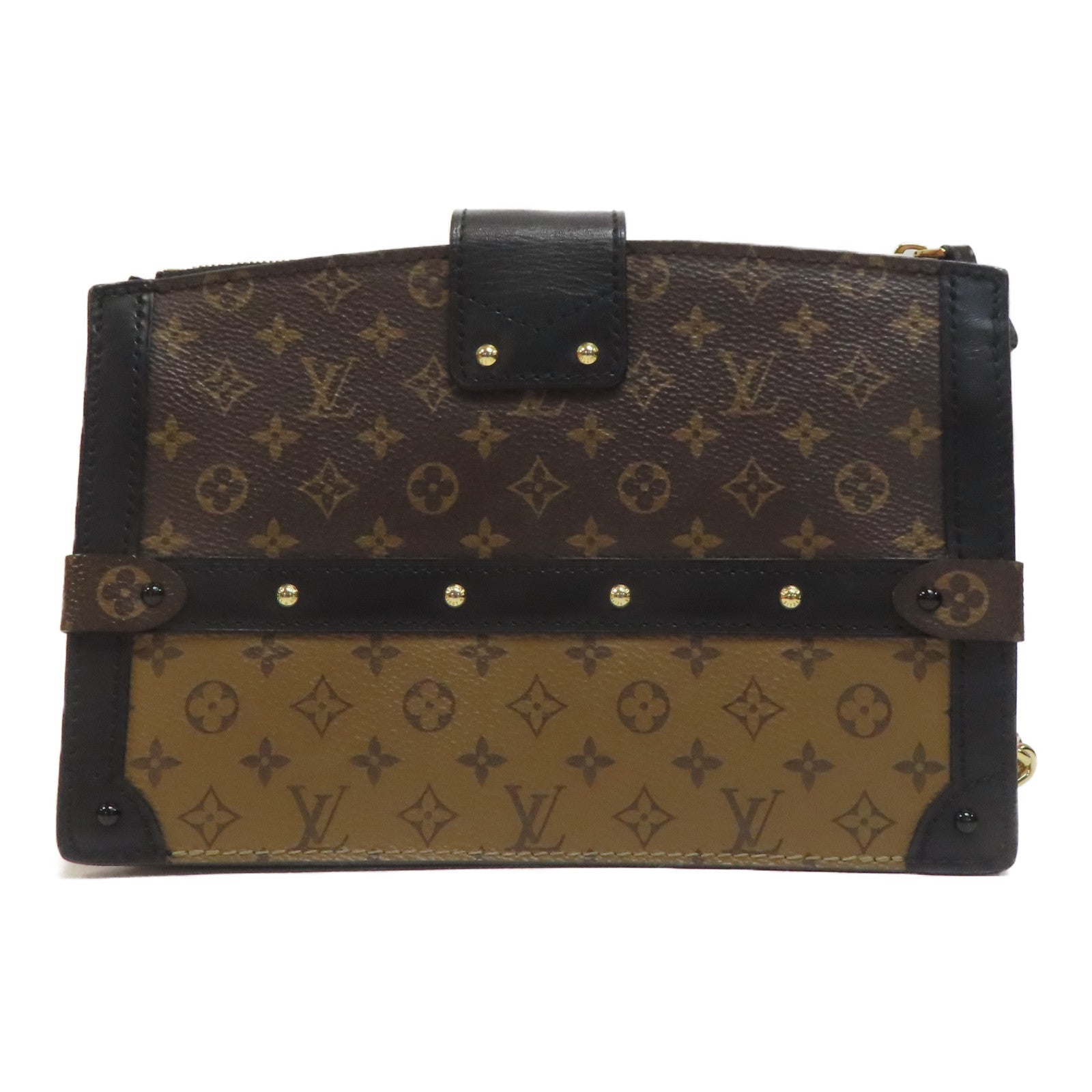 LOUIS VUITTON Monogram Reverse Trunk Clutch金扣肩背袋啡色/黑色