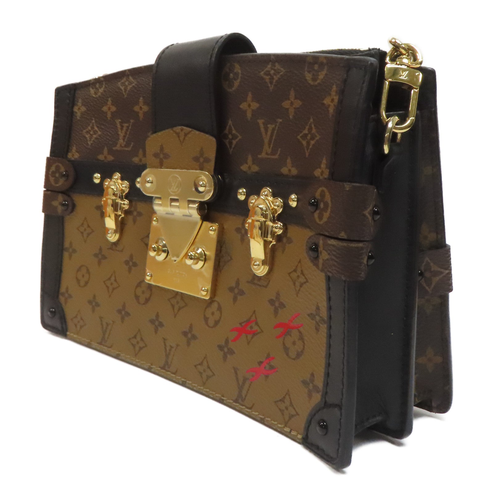 LOUIS VUITTON Monogram Reverse Trunk Clutch金扣肩背袋啡色/黑色
