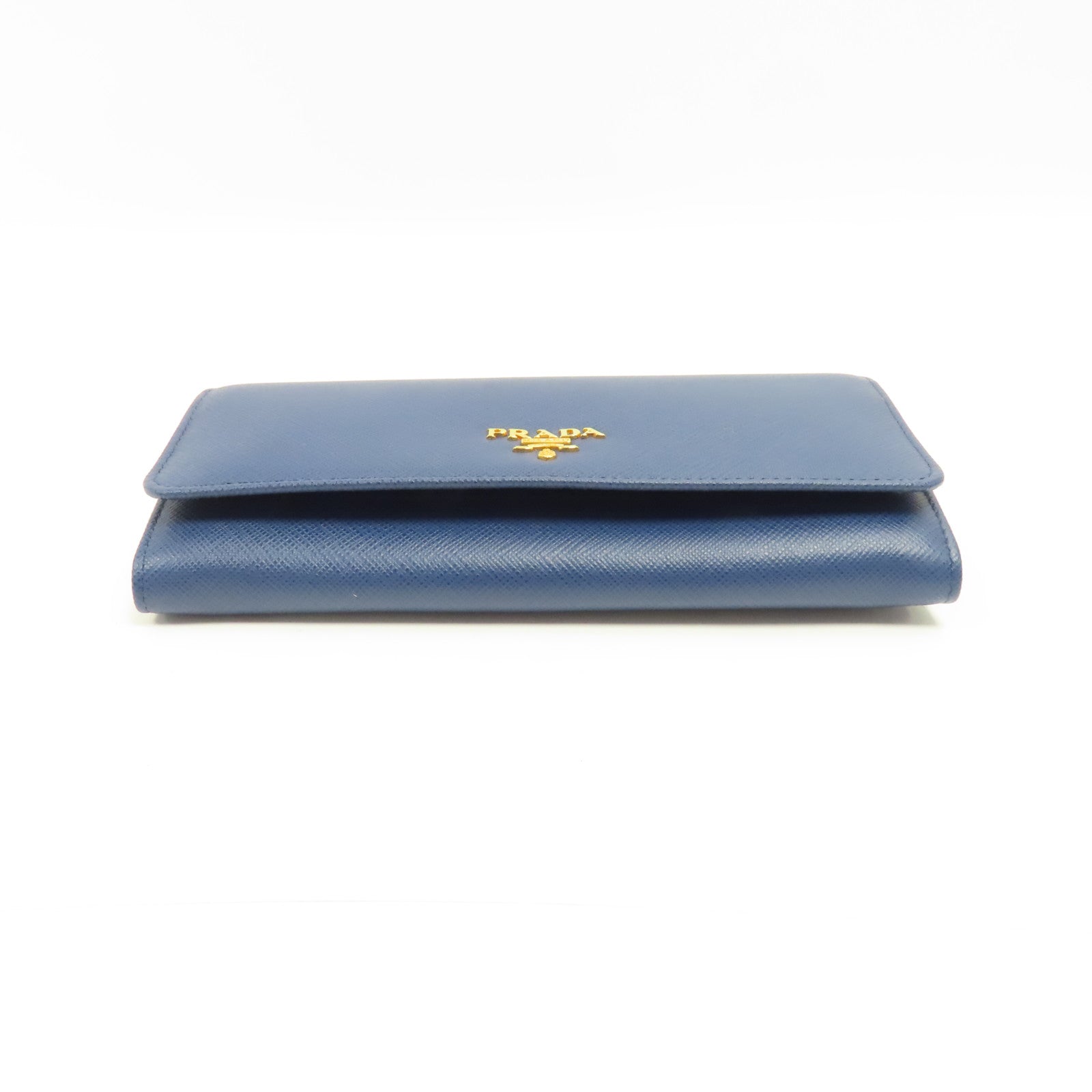 PRADA Saffiano皮革Long Wallet金扣長錢包藍色